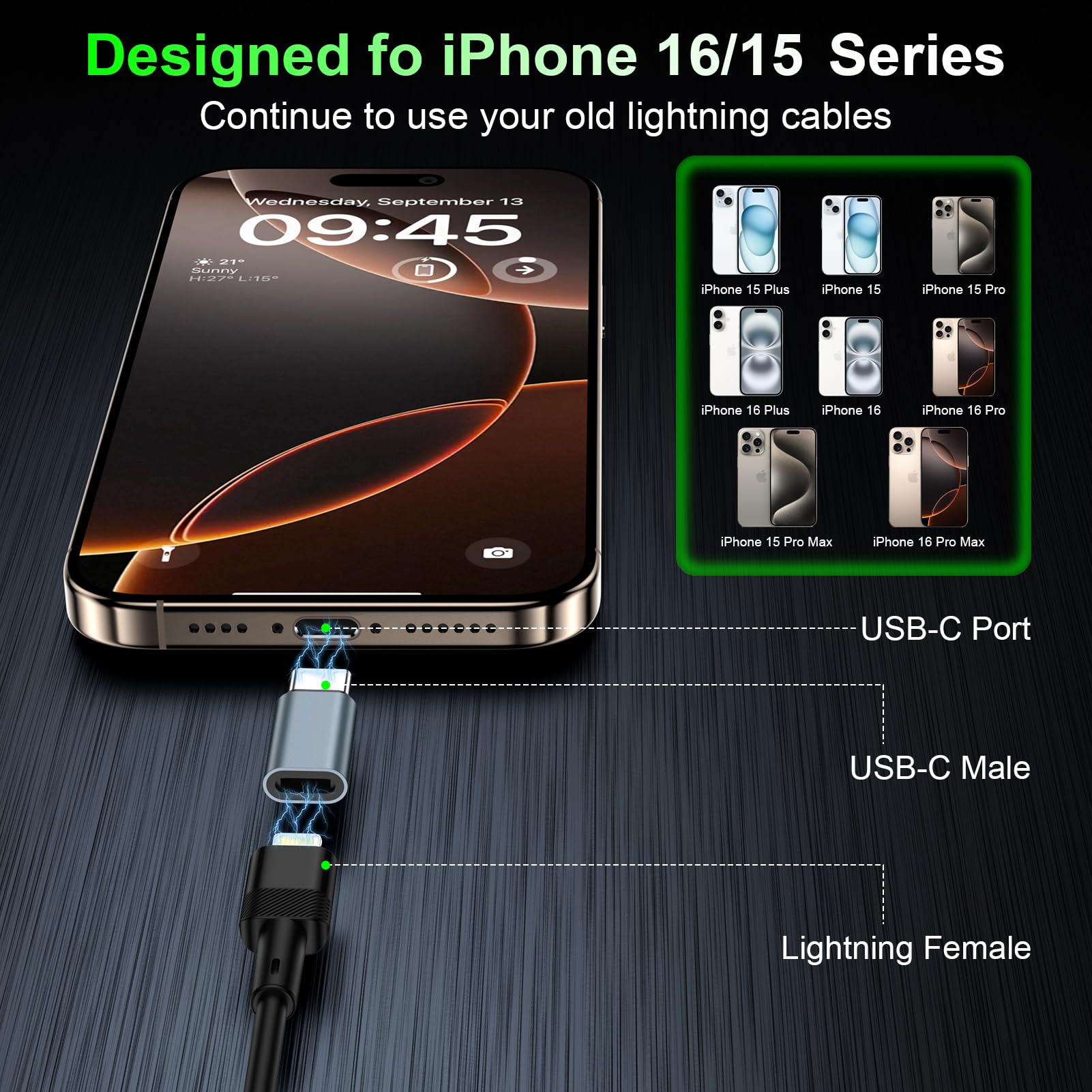 Adattatore da Lightning a USB C, 4 pezzi, adattatore da USB C a Lightning per iPhone 17/16 Pro/17 Pro Max/16 Plus/iPhone 15/iPhone 17 Pro, Galaxy S24/S23, iPad, per ricarica rapida, non per audio/OTG