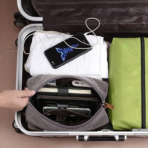 Miniatura 6 de Neceser de aseo personalizado para hombres kit de dopp de lona personalizado para afeitar grabado con láser kit de lona de cuero para viajes regalo