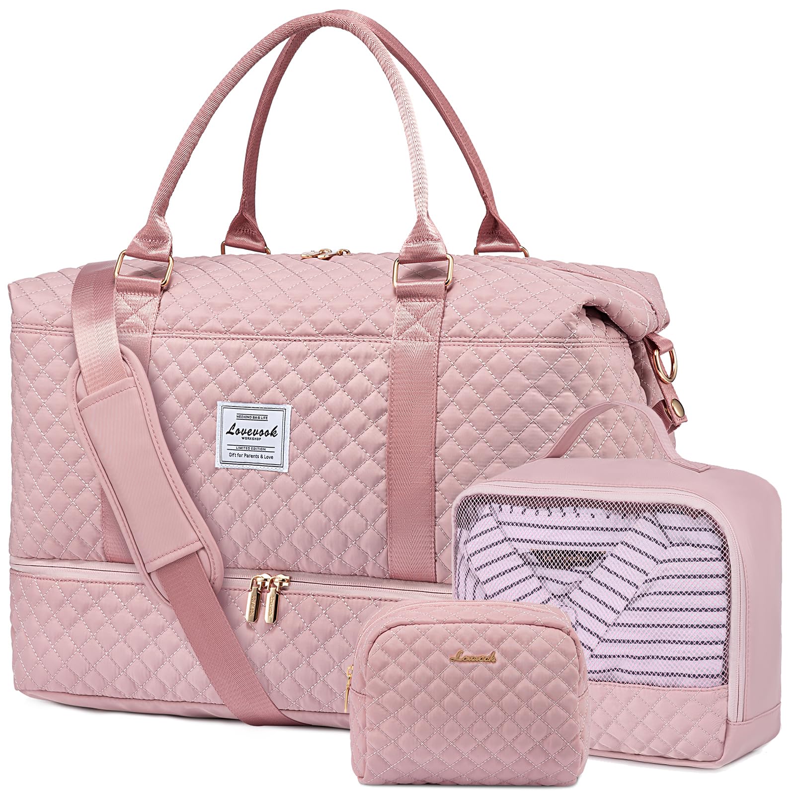 LOVEVOOKTravel Duffle Bag,Weekender Bags for Women with Shoe Compartment，Carry on Overnight Bag with Toiletry Bag,Gym Duffel Bag with Wet Pocket, Hospital Bags for Labor and Delivery