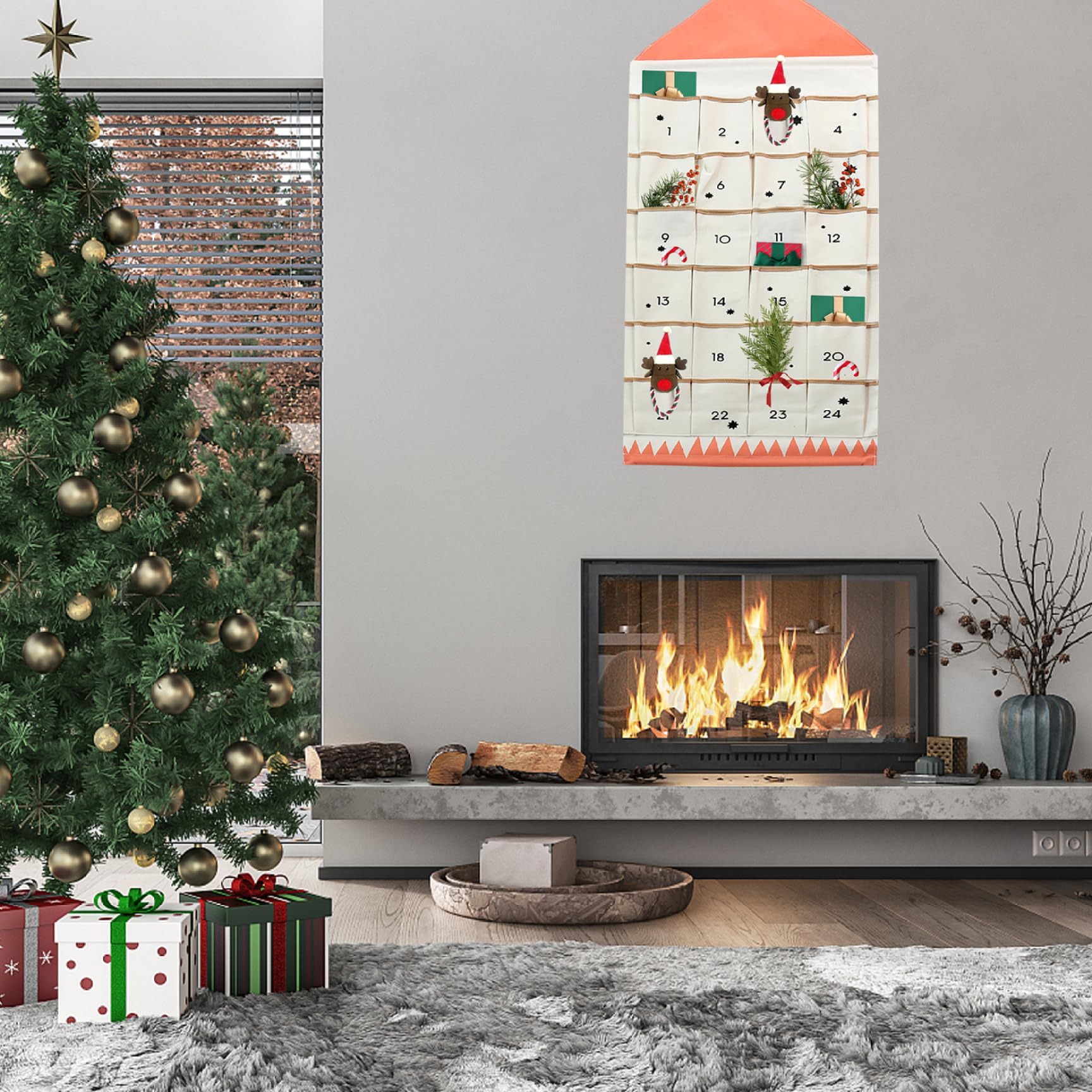 Gcroet Calendario dell'avvento in Tessuto con 24 Tasche Calendario avventato avventato per riempirti Un Calendario di Avventura per Avventure di Natale di Natale Riutilizzabile per Ornamenti Natalizi