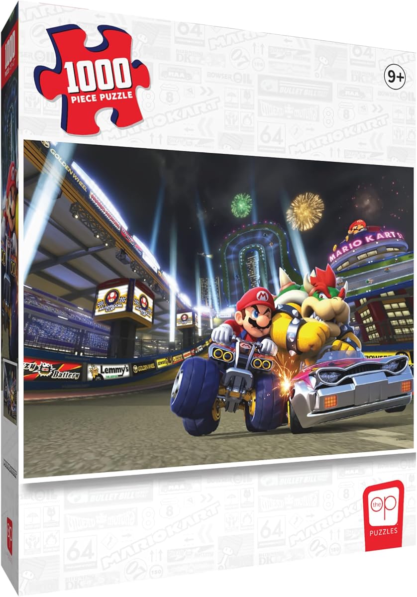 Super Mario Light Up The Night 1,000 Piece Jigsaw Puzzle, Featuring Stunning 27" x 19" Collectible Mario Kart Puzzle Artwork Featuring Bowser & Mario, Officially Licensed Nintendo Merchandise