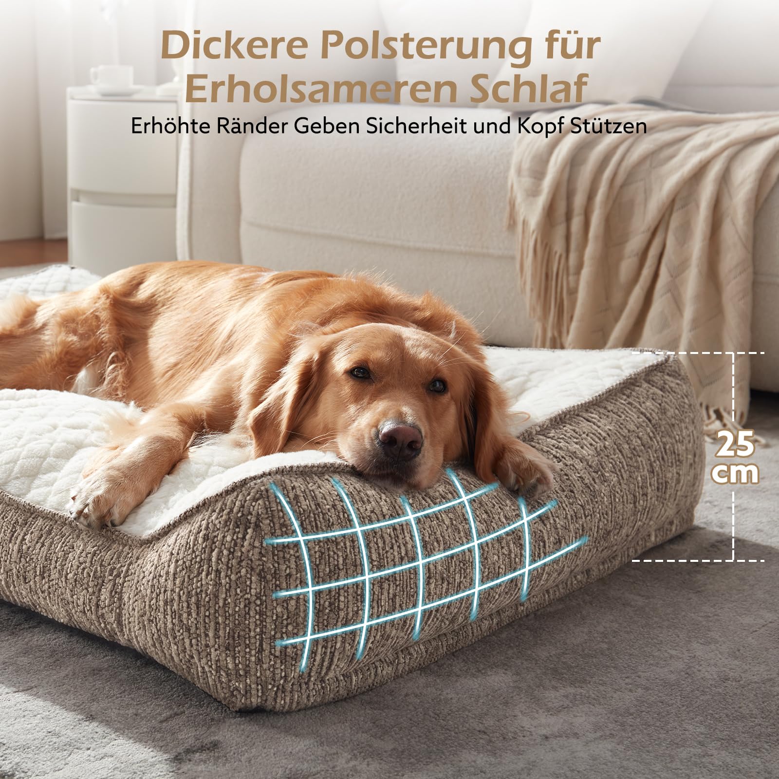 JOEJOY Cama Perro Grande, Cama Ortopedica para Perros Memory Foam, Camas Perros Soporte Funda Extraíble Lavable Peluche Sherpa Suave, Sofá para Perro Extra Grueso Antideslizante, 122x89x25cm