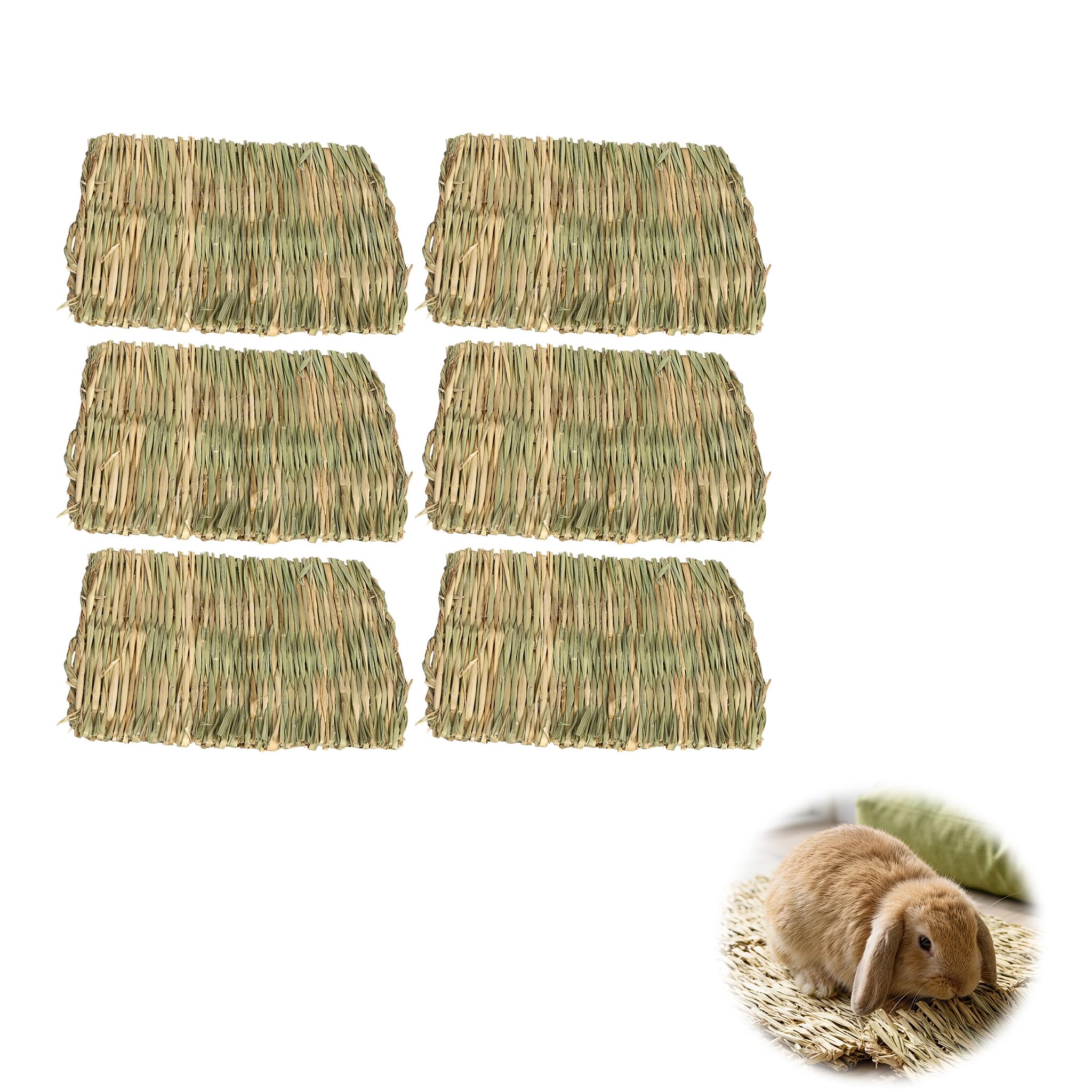 Natural Hay Rabbit Bed, 6 PCS Small Animal Grass Mat, 28x24cm Grass Mat