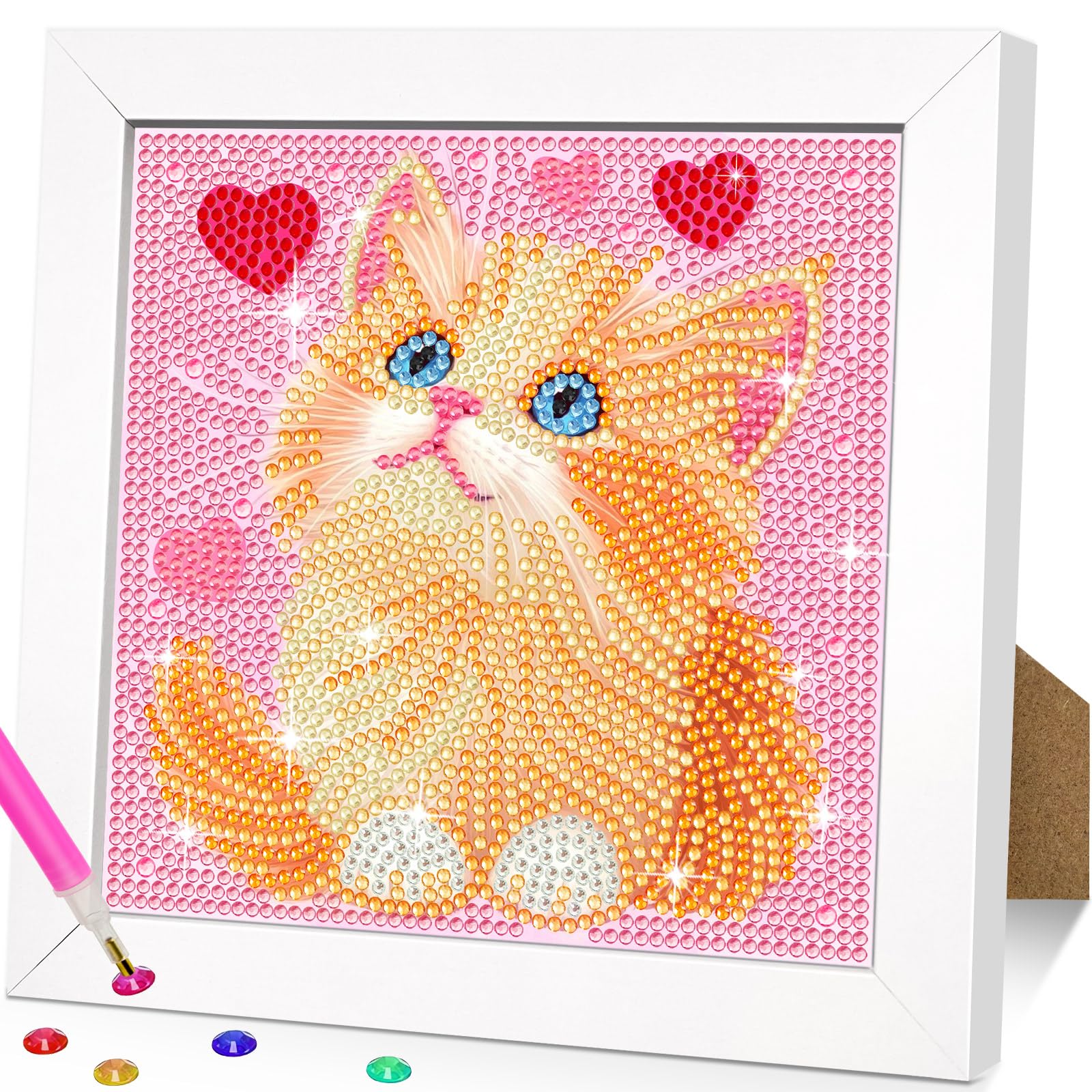 jieyisier Diamond Painting mit Holzrahmen,5D Tiere Diamant Painting Bilder Set Arts Craft für Home Wand Decor 6x6 Zoll(Katze)