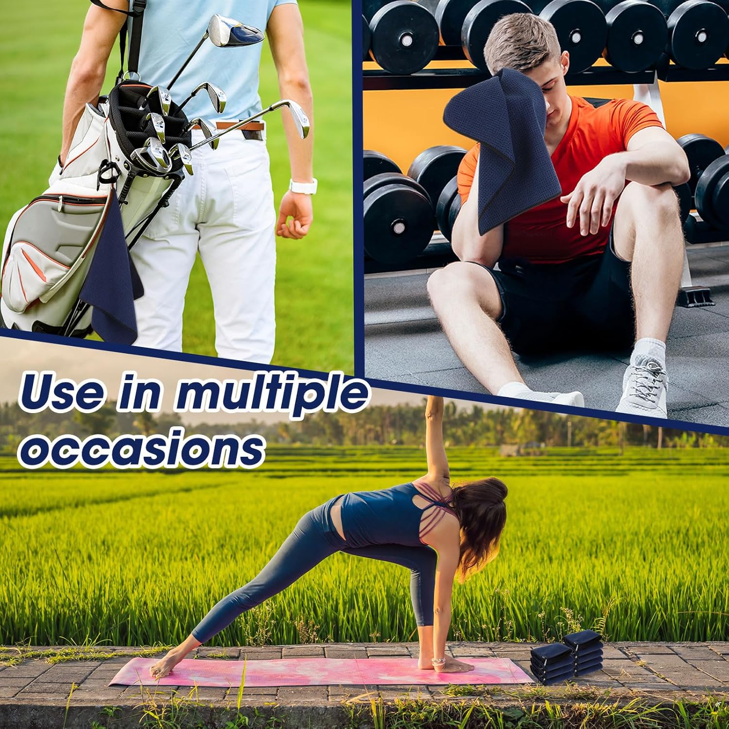 Batiyeer 30 Pcs Golf Towels Bulk for Bags 16'' x 16'' Microfiber Fabric Golf Towel with Clip Waffle Pattern for Men Mini Tournament Fitness Yoga Camping(Navy Blue) - Image 7