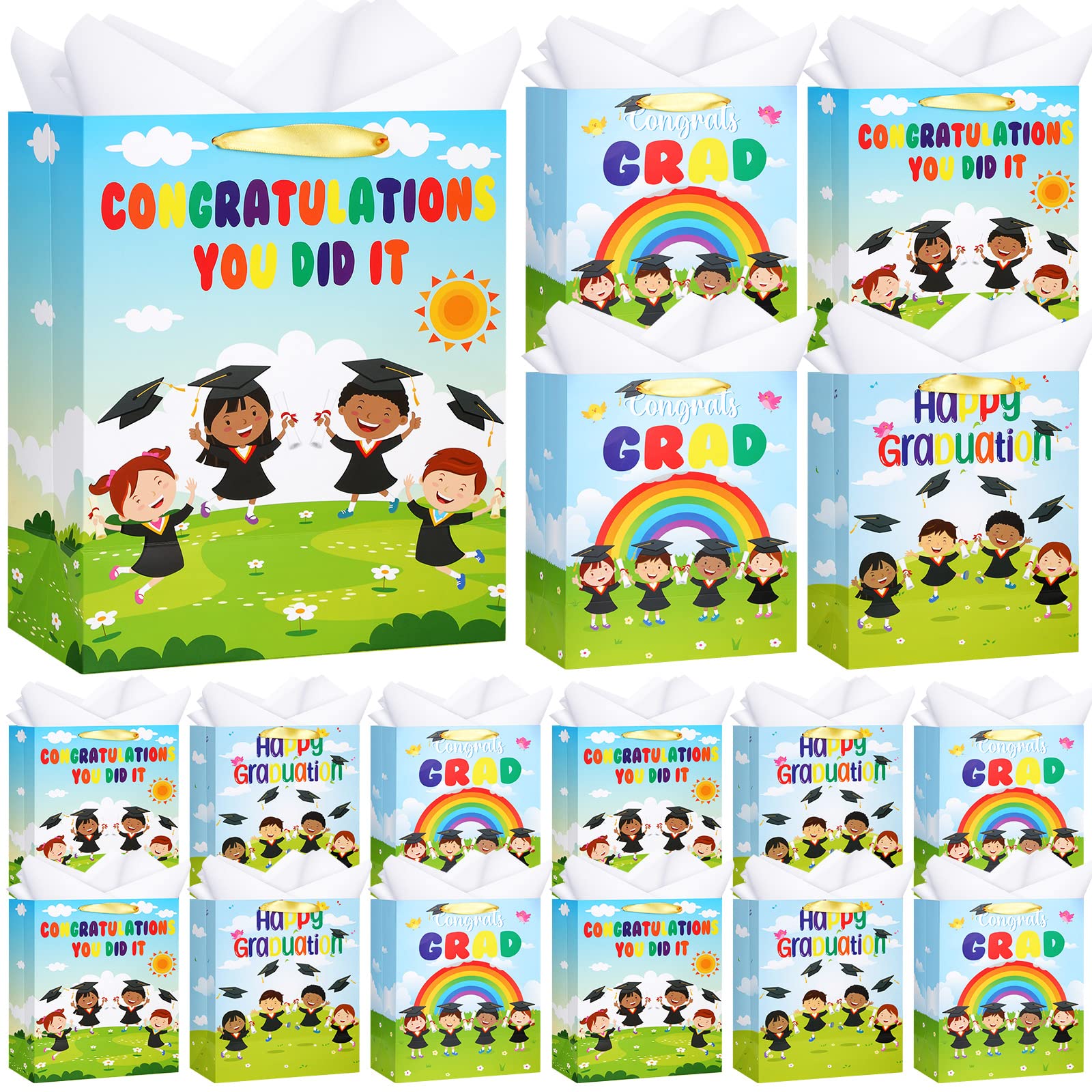 Chunful 15 Pcs Preschool Graduation Gift Bag with Handle and Tissue Paper 11.5 x 5 x 9 Inches Kindergarten Gift Bag for Pre-k Graduation Supplies Gifts