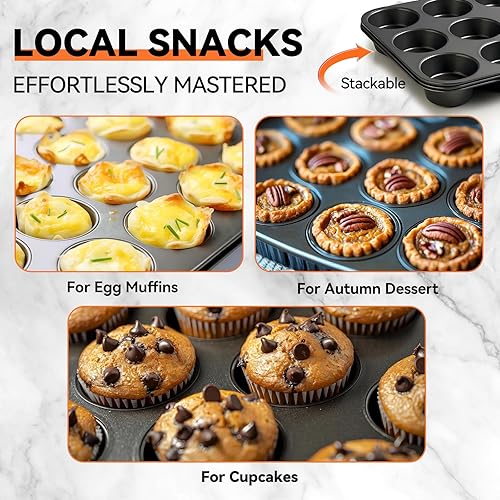Miniatura 5 de Yoehka Paquete de 2 moldes para magdalenas para hornear, juego de moldes antiadherentes para magdalenas, molde estándar de 12 tazas para hornear