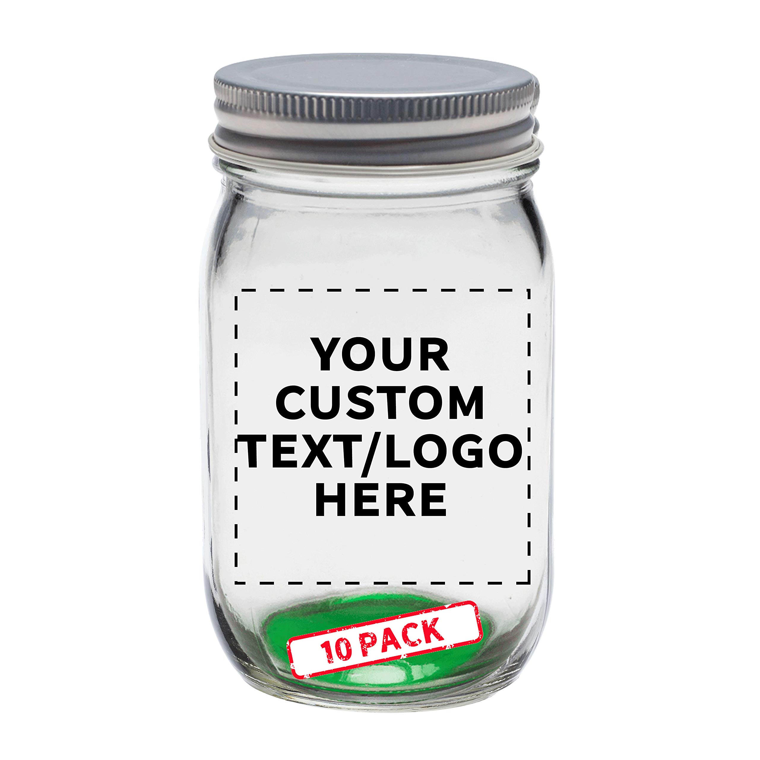 Buy Custom Mason Jars with lids 16 oz. Set of 10, Personalized Bulk