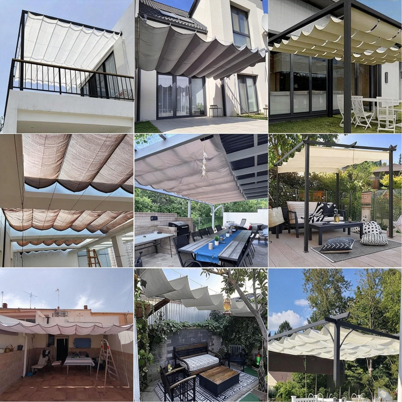 Wellen-Sonnensegel ausziehbar wasserdicht hoher UV-Schutz Rechteckig Ersatzabdeckung für Pergola Markise Garten Terrasse Veranda