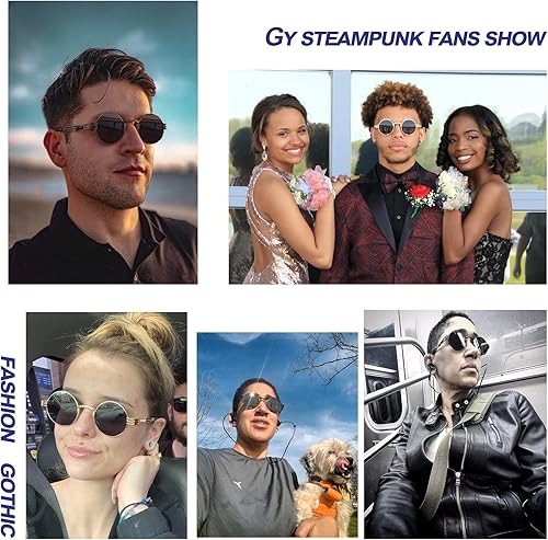 Miniatura 2 de Round Polarized Steampunk Sunglasses Men, Circle Metal Frame, Hippie Shades