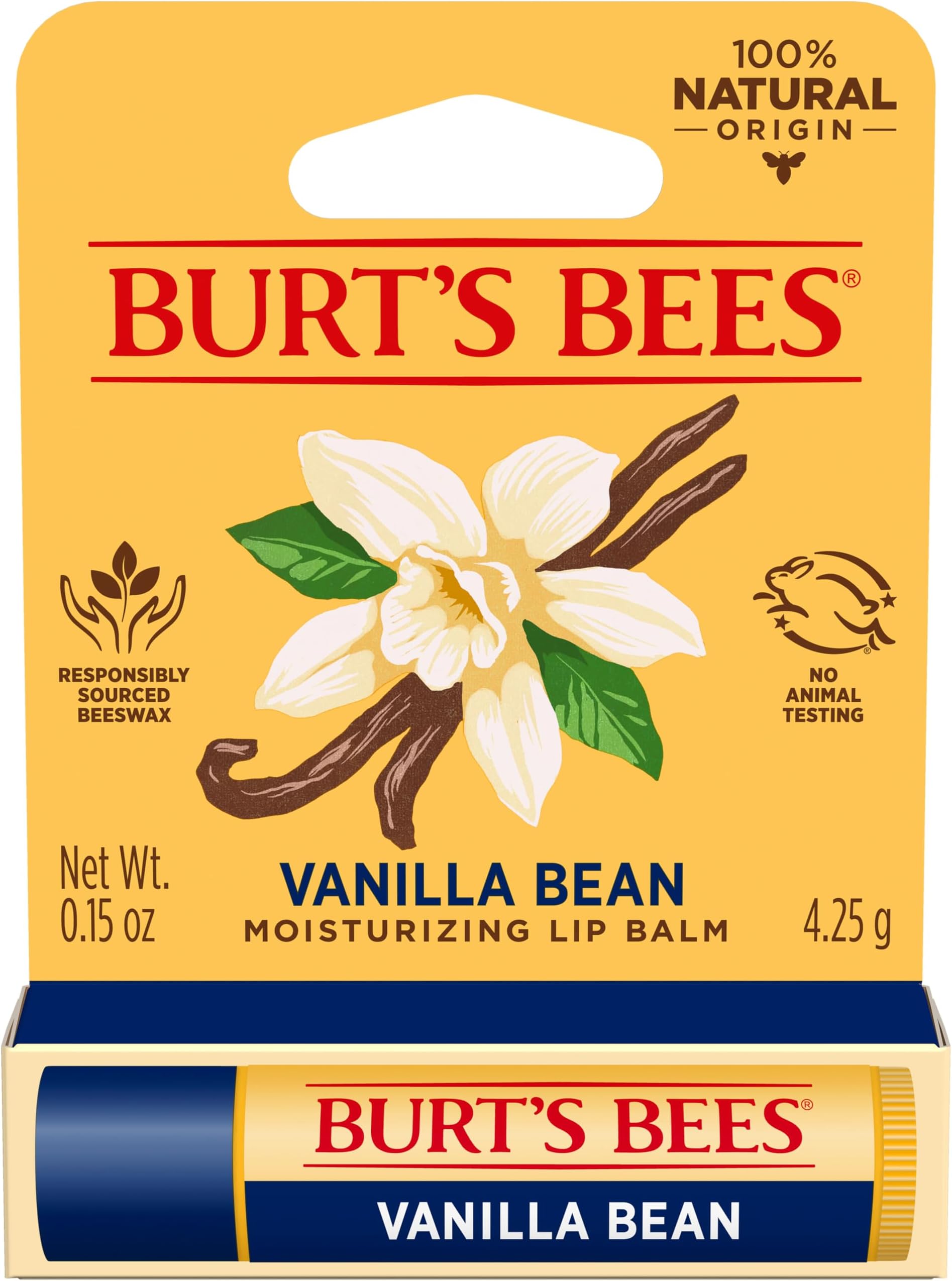 Lip Balm Vanilla Bean, Moisturising Lip Balm With Beeswax & Vitamin E, 100% Natural Origin, 4.25g