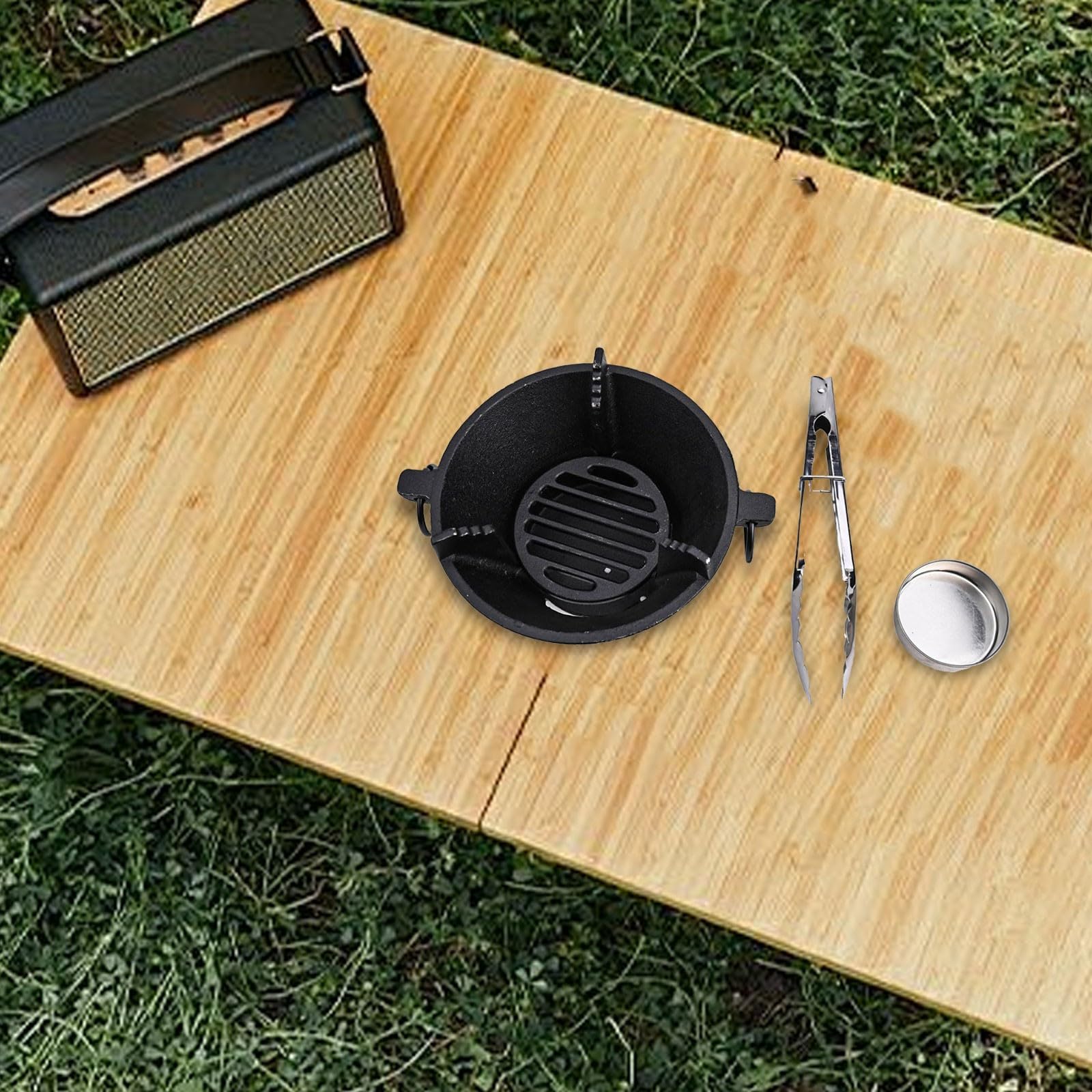 Żeliwny grill na węgiel drzewny, koreański stół do gotowania i japoński grill, 25,5 x 25,5 x 11,5 cm, przenośny piekarnik zewnętrzny na kemping, 16 cm