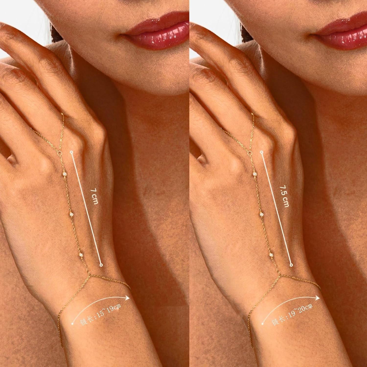 Gold Hand Chain Bracelet, 14k Gold Plated, Yellow Gold, Women, Dainty Ring Bracelet Cuff, Adult, Medium, 20 Grams, Gold Plated Silver, 2 Inches - Image 6