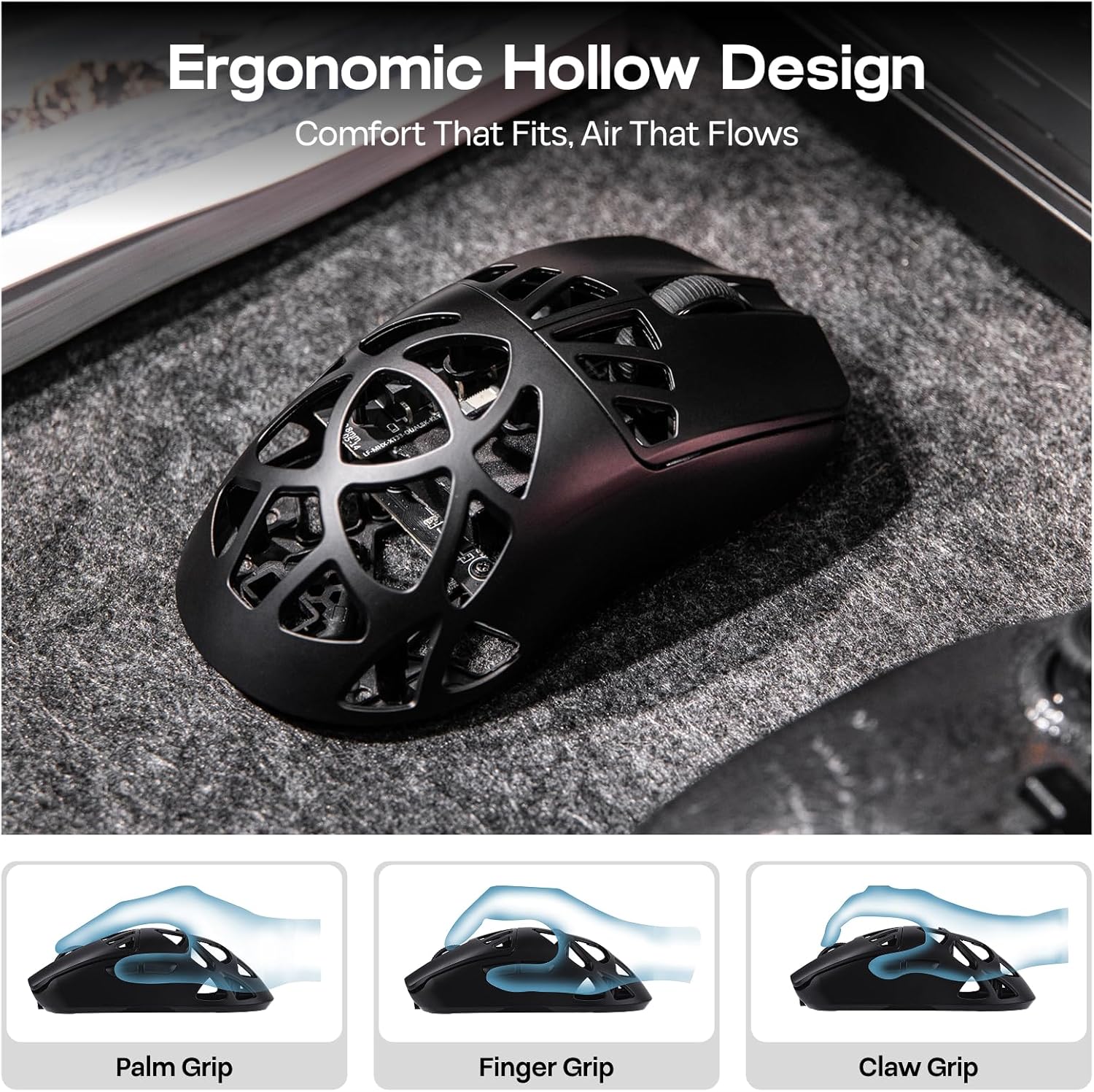 EPOMAKER Carbon X Wireless Gaming Mouse, 400 to 30,000 DPI Adjustable, PAW3950 Sensor, 50g Lightweight, Carbon Fiber Shell, 2.4G/BT/USB-C Rechargeable Wireless Mouse for PC/Mac/Linux (Matte Black)