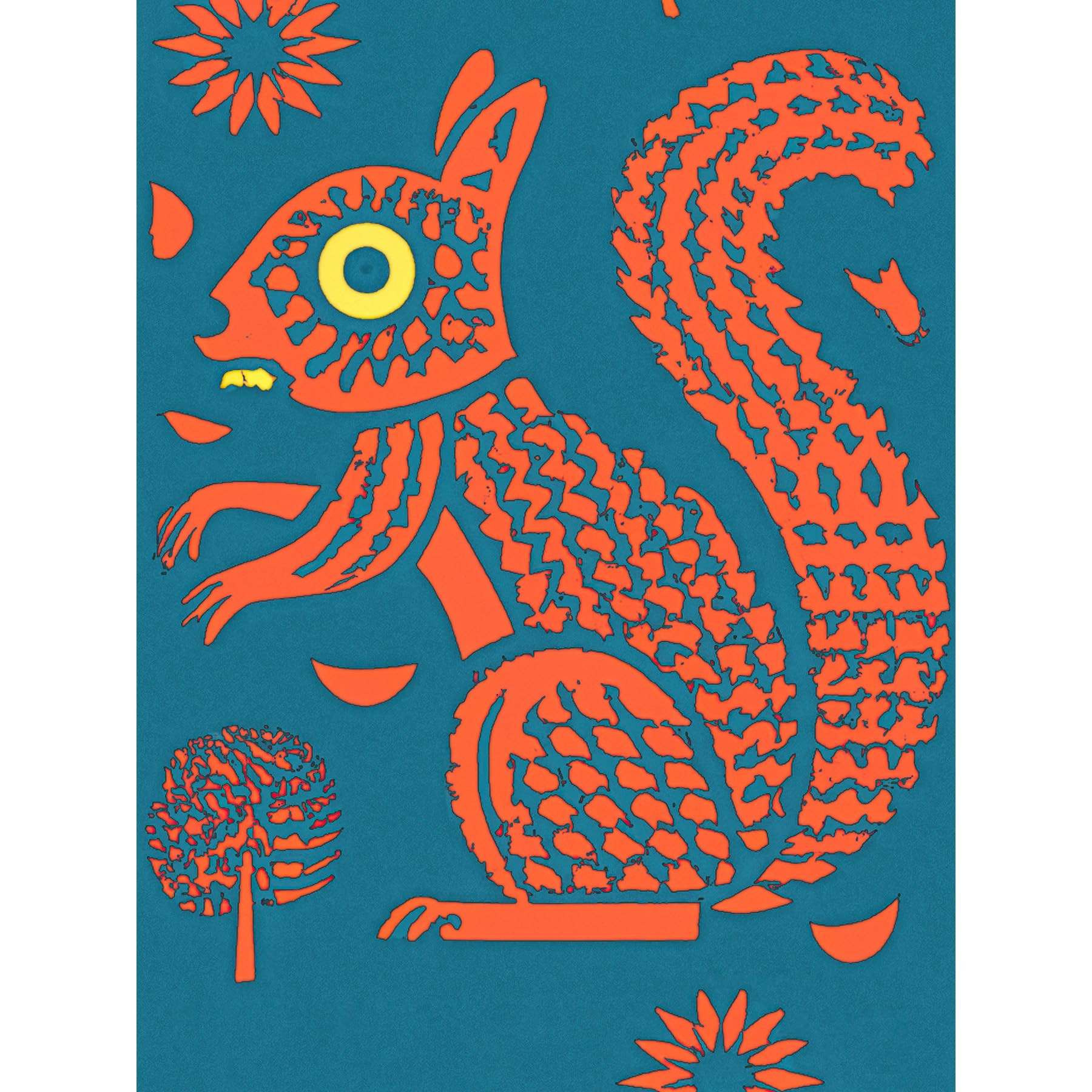 Artery8 Squirrel Colour Block Modern Folk Art Linocut Large Wall Art Poster Print Thick Paper 18X24 Inch
