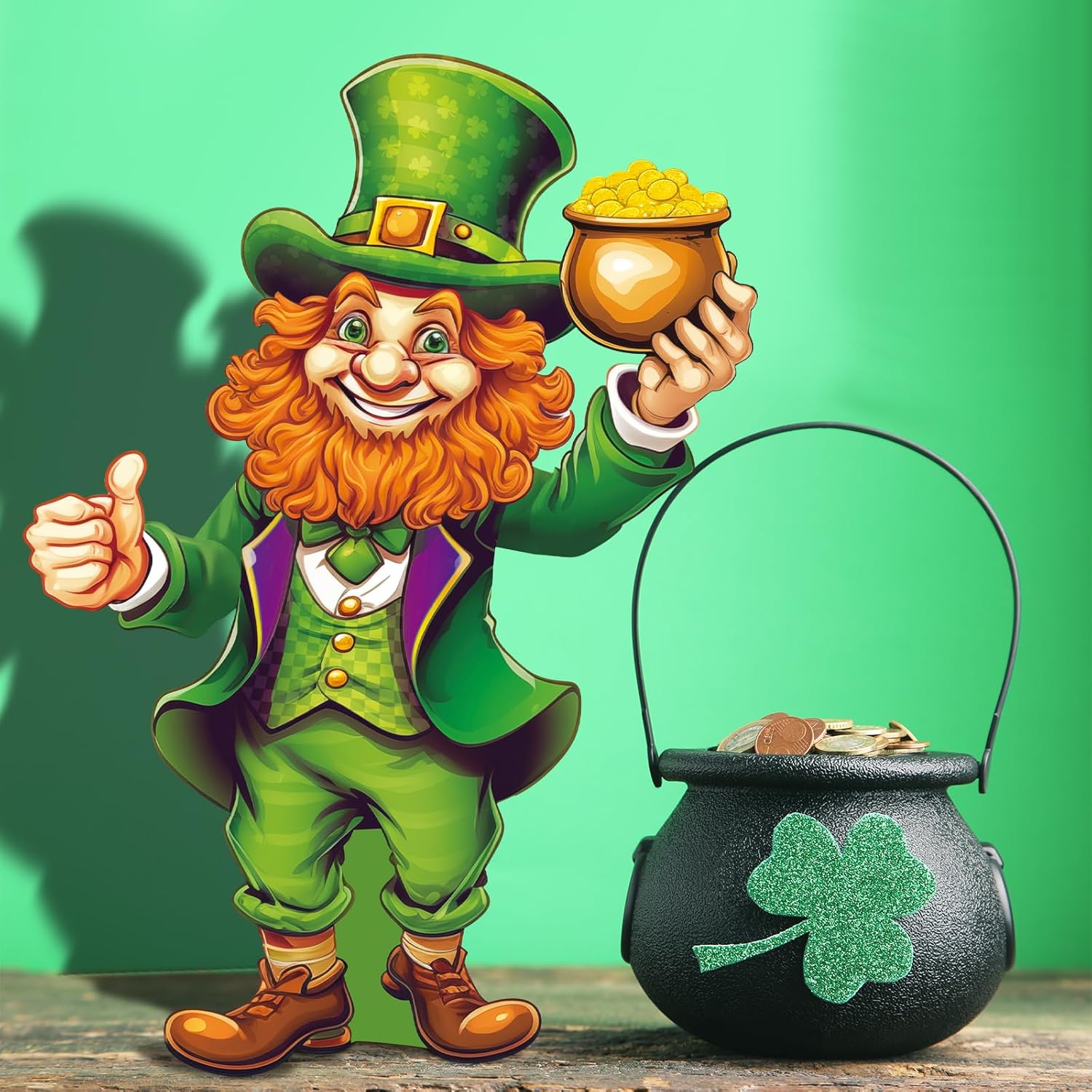 Leinuosen 1 Pcs 47"H St. Patrick's Leprechaun Cardboard Cutout Stand Ups Shamrock Leprechaun Sign Photo Props Large Gold Pot Cardboard Cutouts Irish Party Decorations for St. Patrick's Decor Supplies