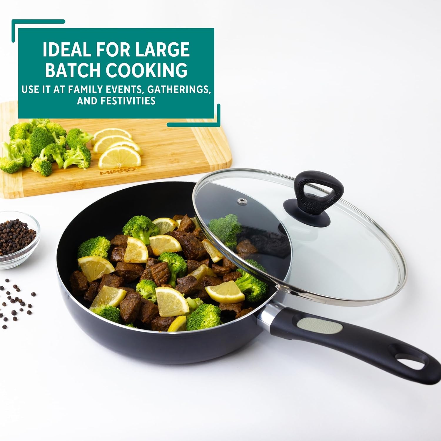 Mirro Get A Grip Nonstick Fry Pan with Glass Lid Cookware, 10-Inch, Black