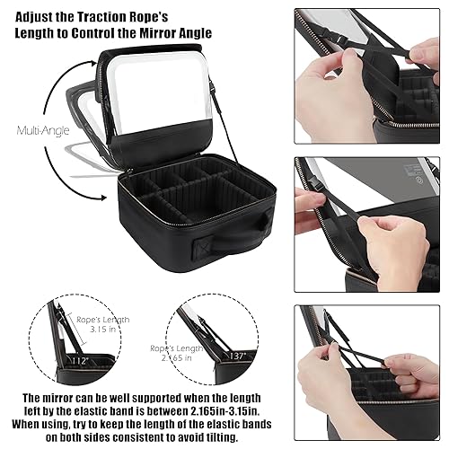 Miniatura 7 de Bolsa de maquillaje de viaje, bolsa de cosméticos, bolsa organizadora de maquillaje con espejo iluminado, brillo ajustable en 3 escenarios de color,