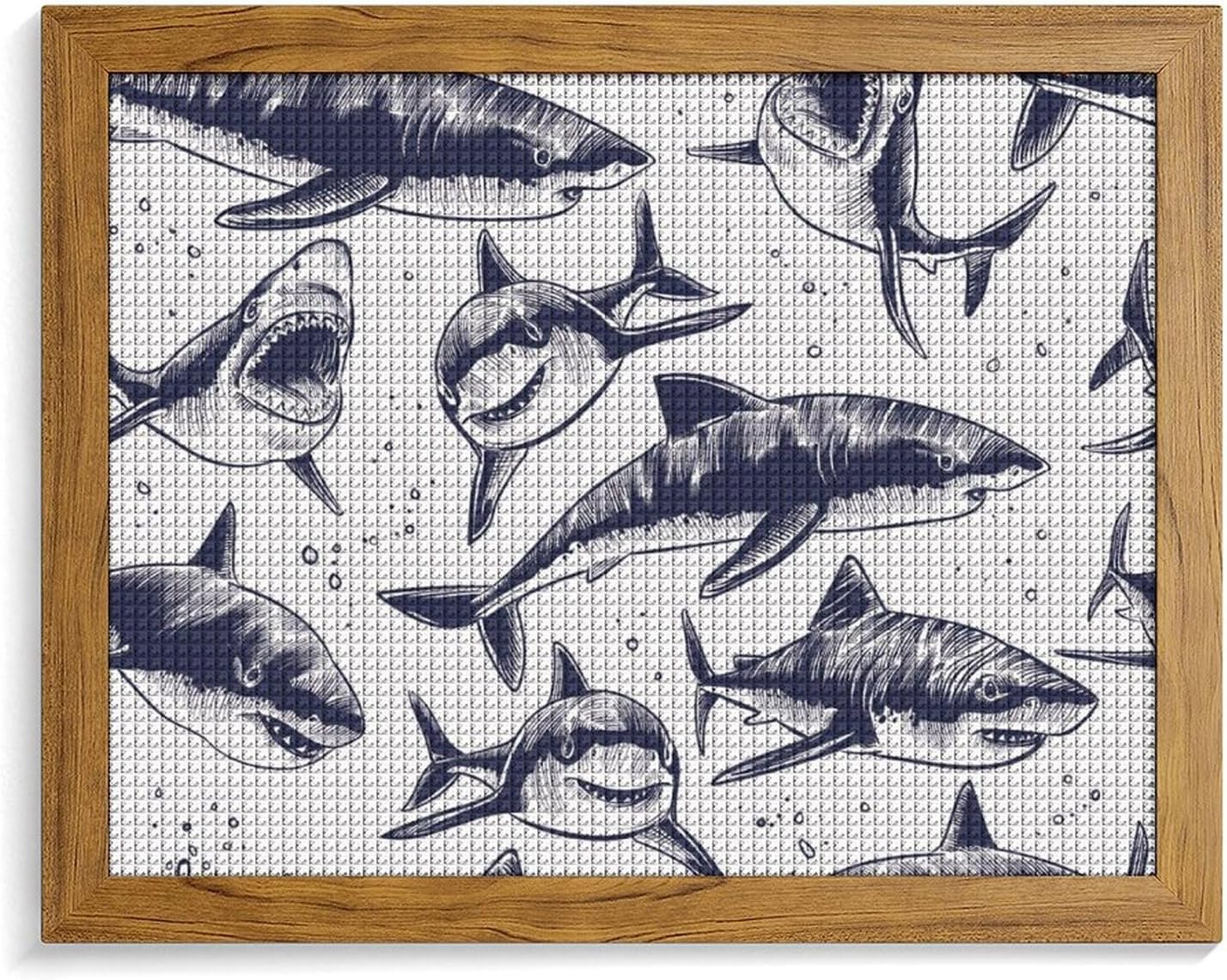 Ocean Sharks Printed Diamond 5D Painting Kits DIY Full Drill Crafts for Home Wall Decor 16x20 Inch Yellow Wood 50 * 40cm