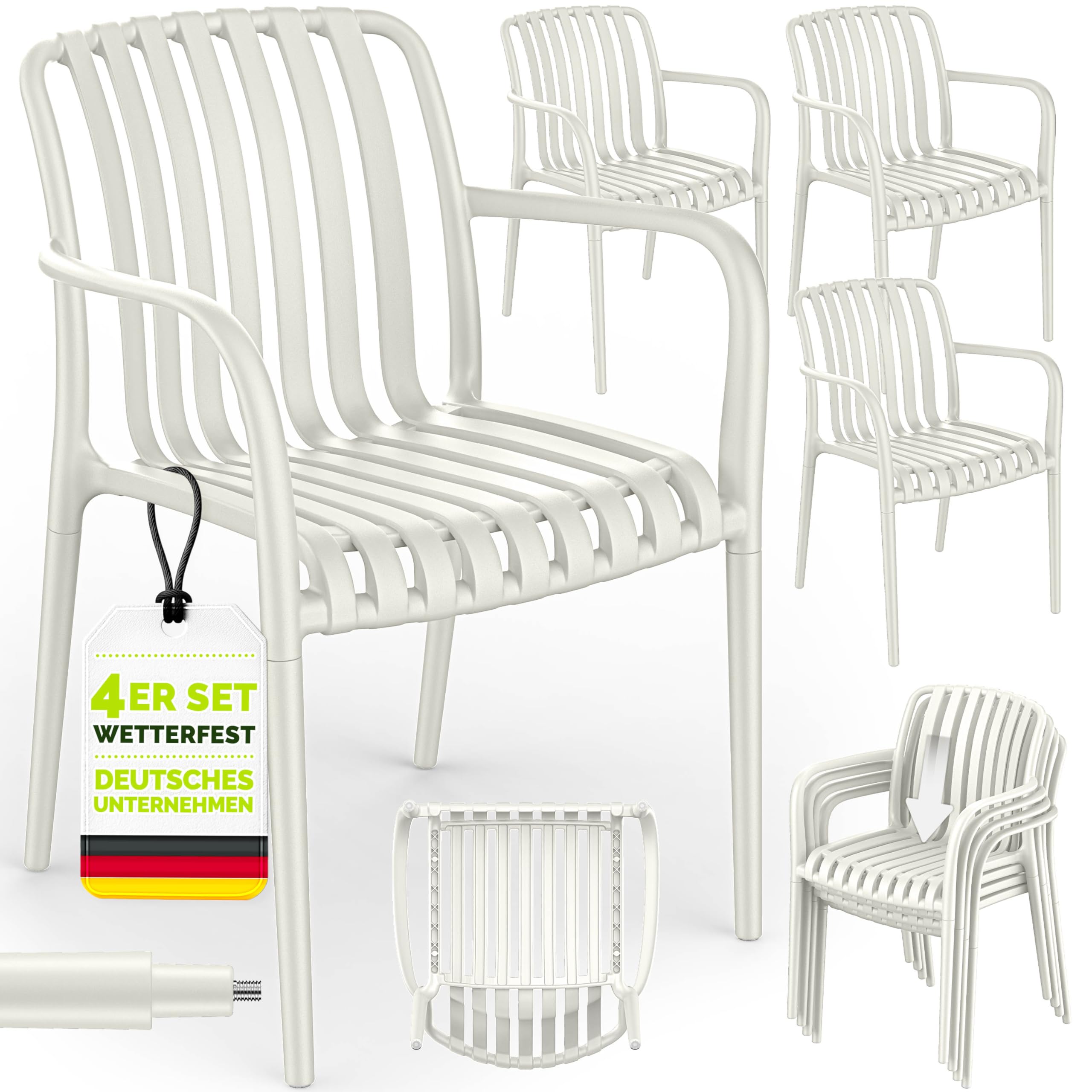 tillvex® Gartenstühle 4er Set Stapelbar Wetterfest mit Armlehne | Outdoor Stühle bis 120kg belastbar | Gartenstühle Outdoor | Terrassenstuhl Gartenmöbel Balkon Garten Terrasse