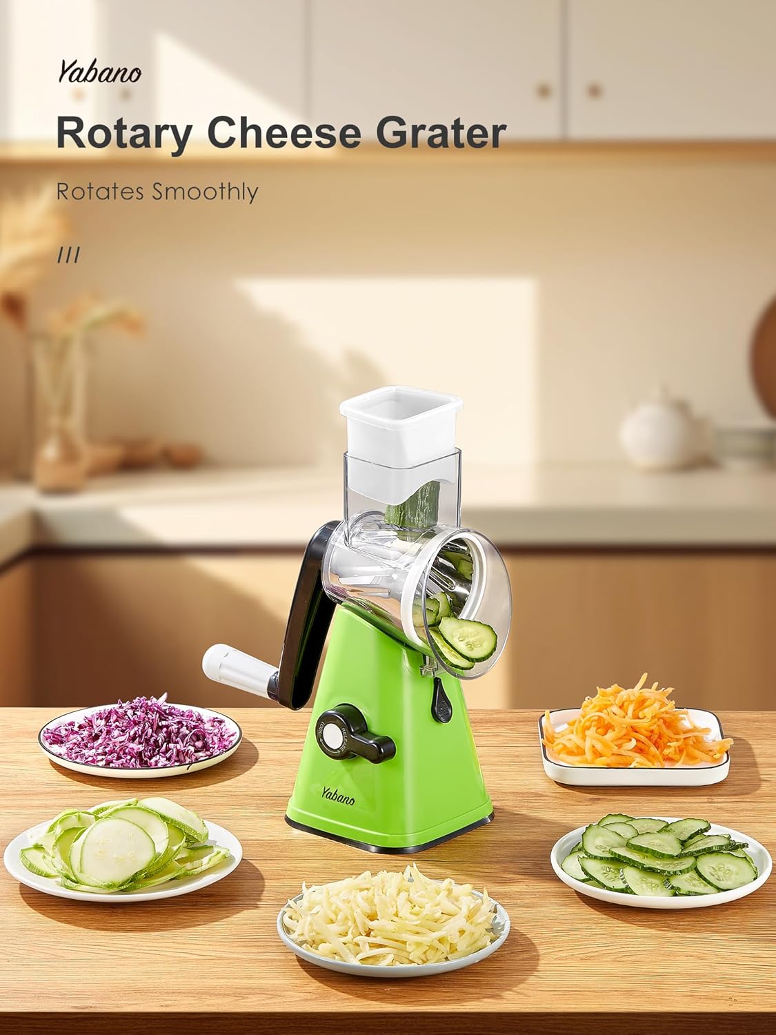 Rallador Queso 3 Cuchillas Rallador De Queso Y Verduras Con 3 Cuchillas - Tambor Giratorio, Corte Rápido, Fácil Limpieza Rallador Electrico