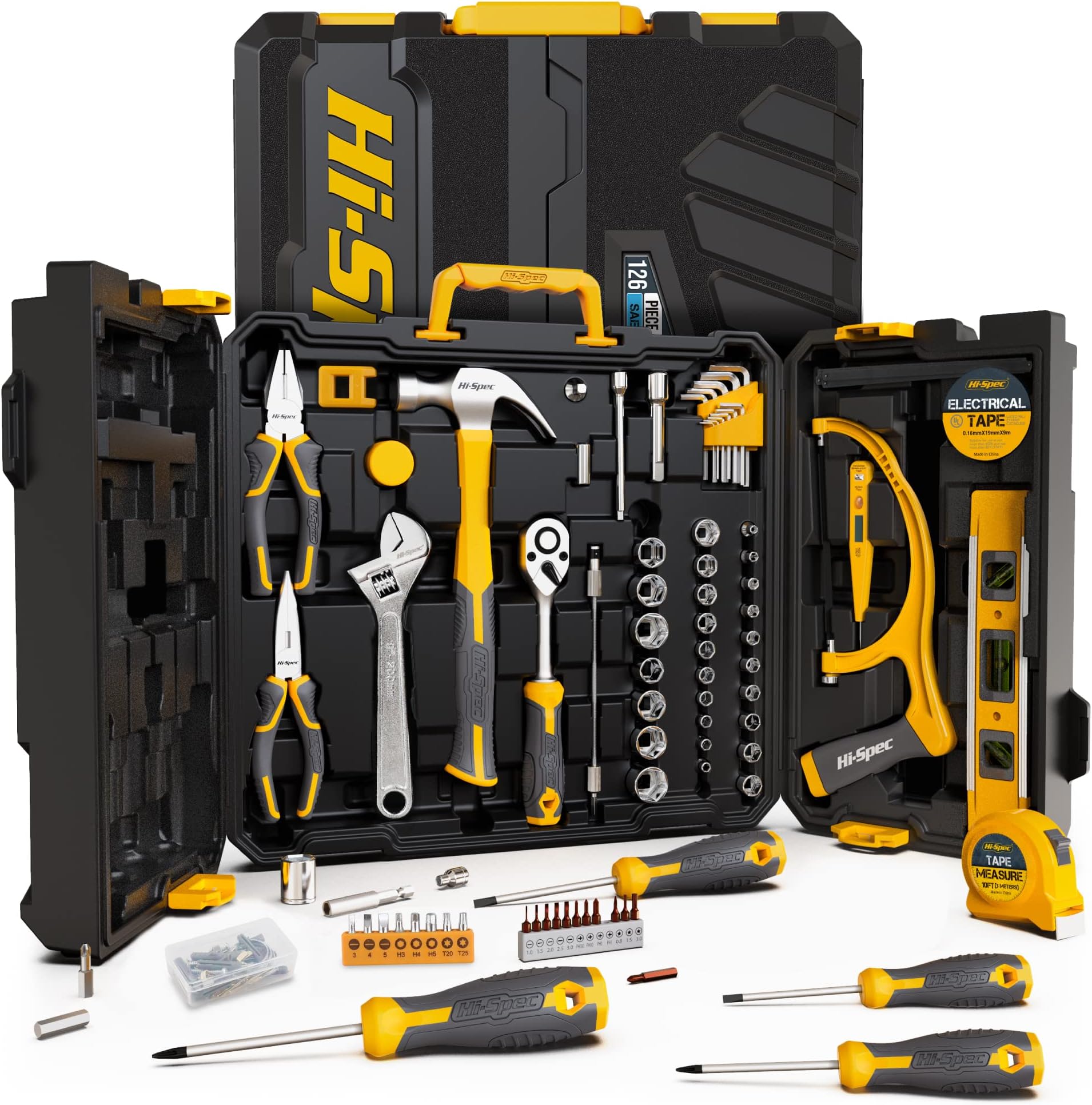 Hi-Spec 126piece Home & Garage Mechanics Tool Kit Set. Complete Essential Hand Tools for DIY Repairs
