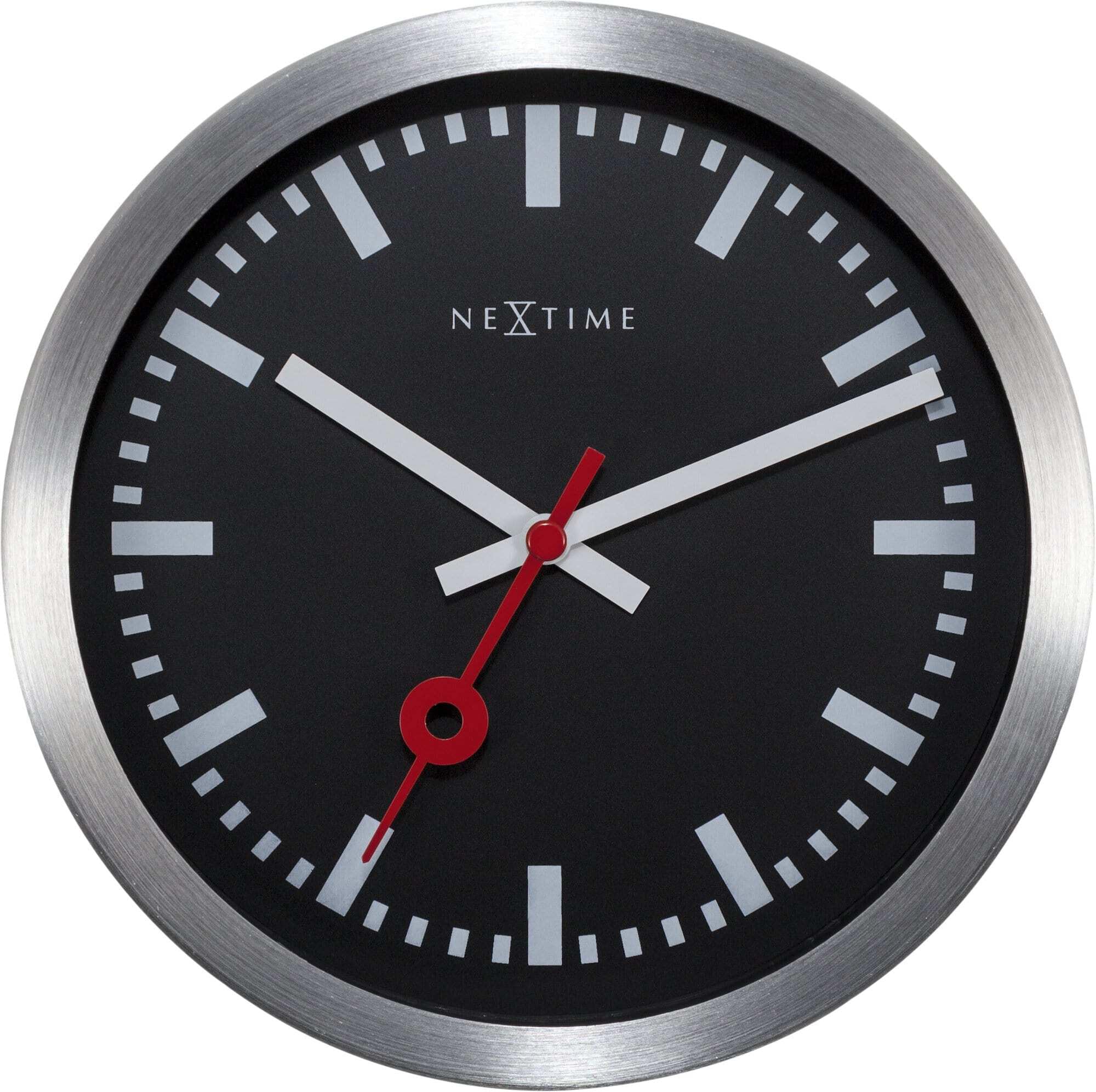 Nextime Black Wall Table Clock-Diameter 19 Cm – Aluminum – – 'Station Stripe, 17 X 0.02 Cm 3998Stzw