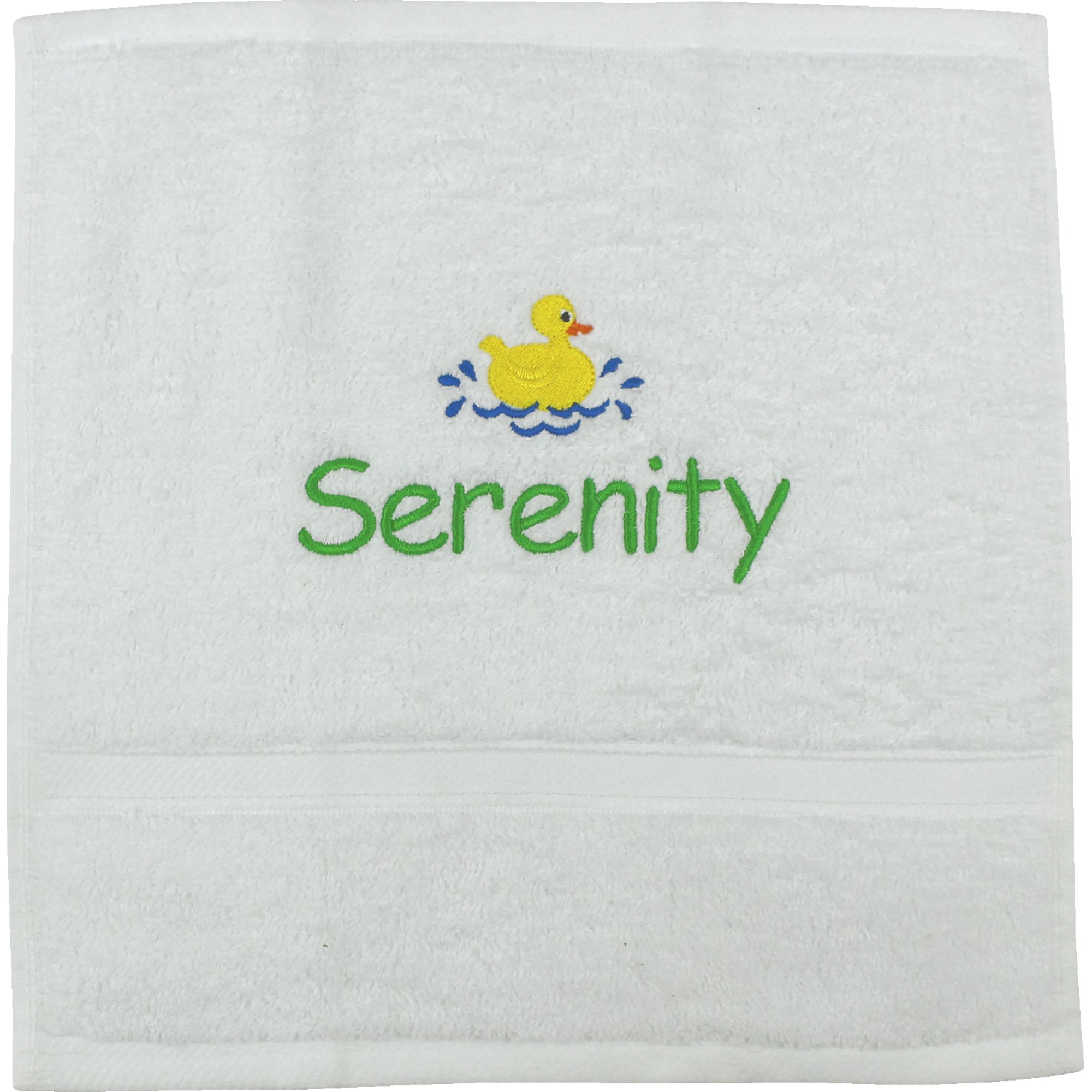 TeddyT's Children's Personalised Rubber Duck Bath Time Face Wash Flannel Towel (One Name, White)