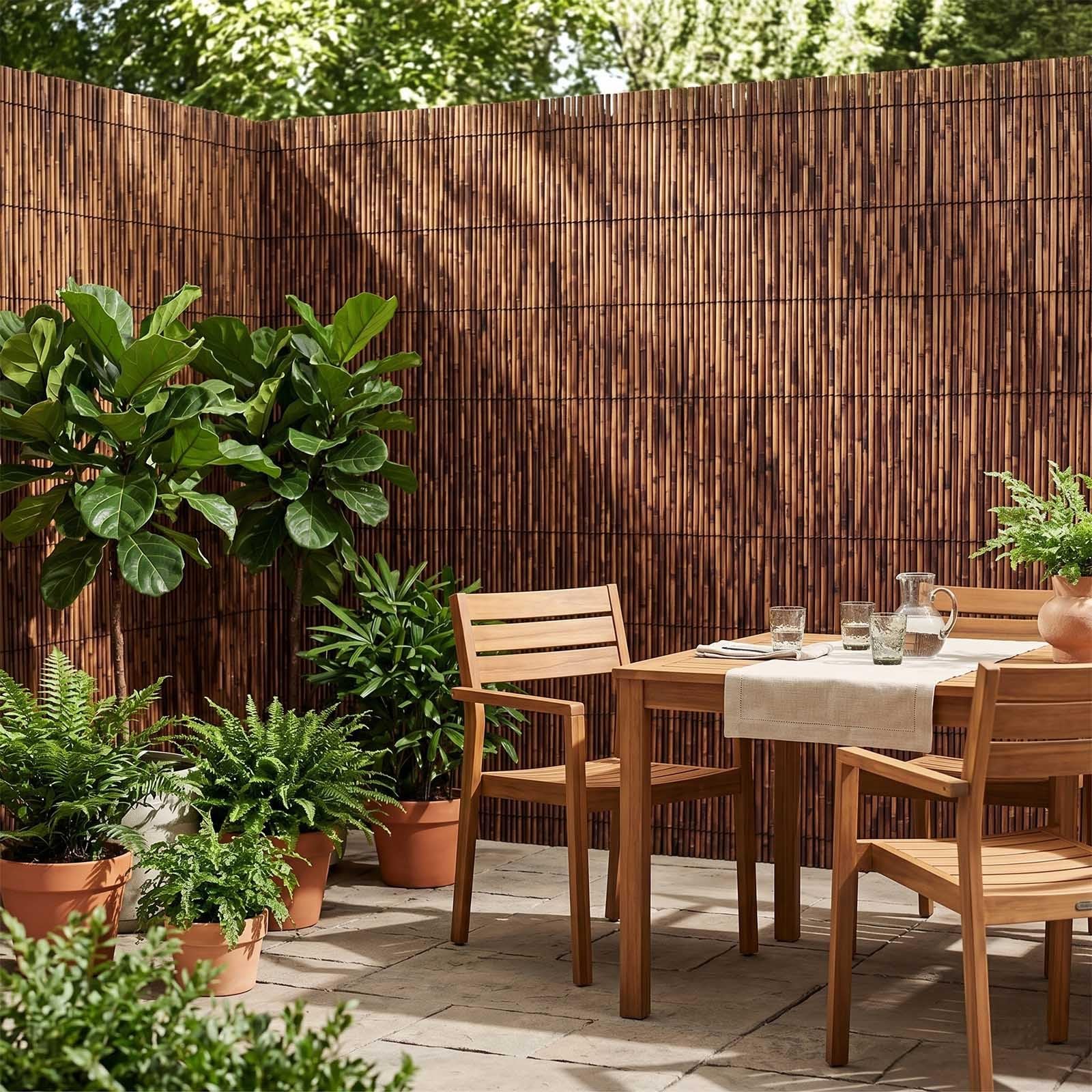 Cañizo Natural Trenzado Valla de Privacidad para Jardín Exterior Rollo de Caña Pantalla de Ocultación Protector Visual Decorativo para Piscina Patio Trasero Sombra Transpirable(Carbonizado,60x600cm)