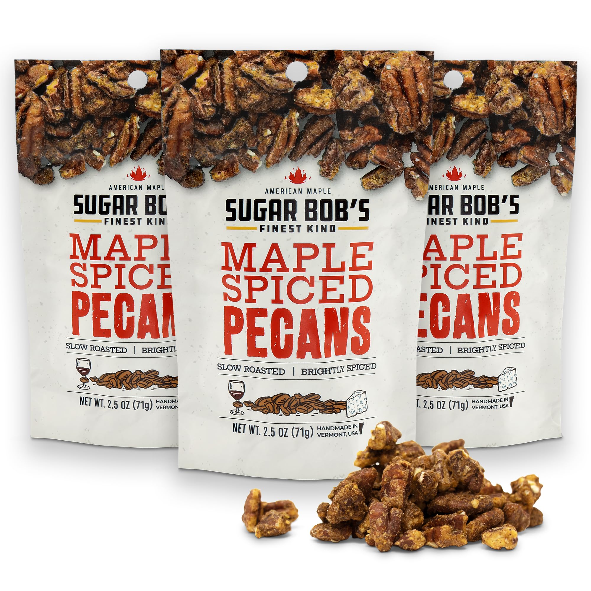 Sugar Bob’s Finest Kind - Maple Spiced Pecans, Low Carb & Healthy Snacks, Subtly Sweet & Smoky Pecan Nuts, 2.5 oz. (Pack of 3)