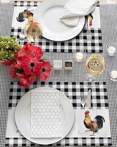 Miniatura 3 de Black Rooster Table Placemats for Dining Table Set of 2,Cotton Linen Cloth Kitchen Place Mats with Pocket,Washable Burlap SquareRectangleRound Table
