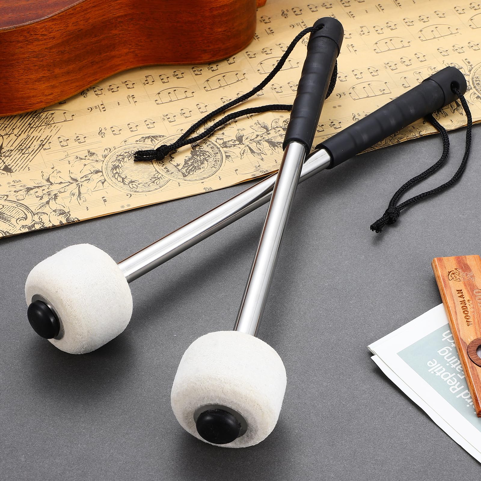 Vaguelly 2 Stück Drum Mallets Mit Filzkopf Und Edelstahlgriff Leichte Trommelstöcke Für Schüler Und Erwachsene Tragbare Percussion Schlägel Für Schlagzeug Übung Und Marschtrommel