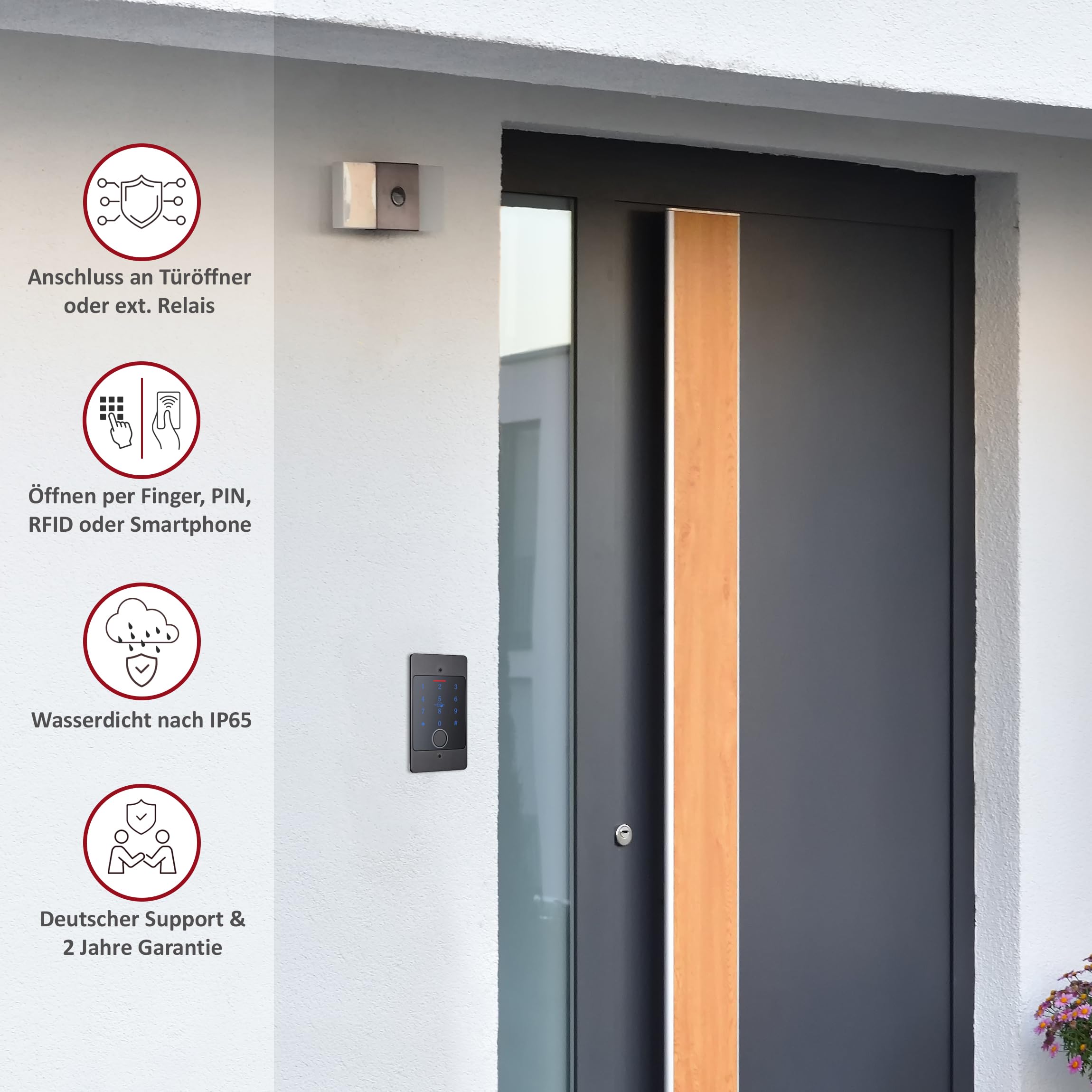 Smart Home Codeschloss CB4 mit Fingerprint, RFID und PIN, verwaltbar mit APP (Codeschloss + Unterputz-Dose, Schwarz)