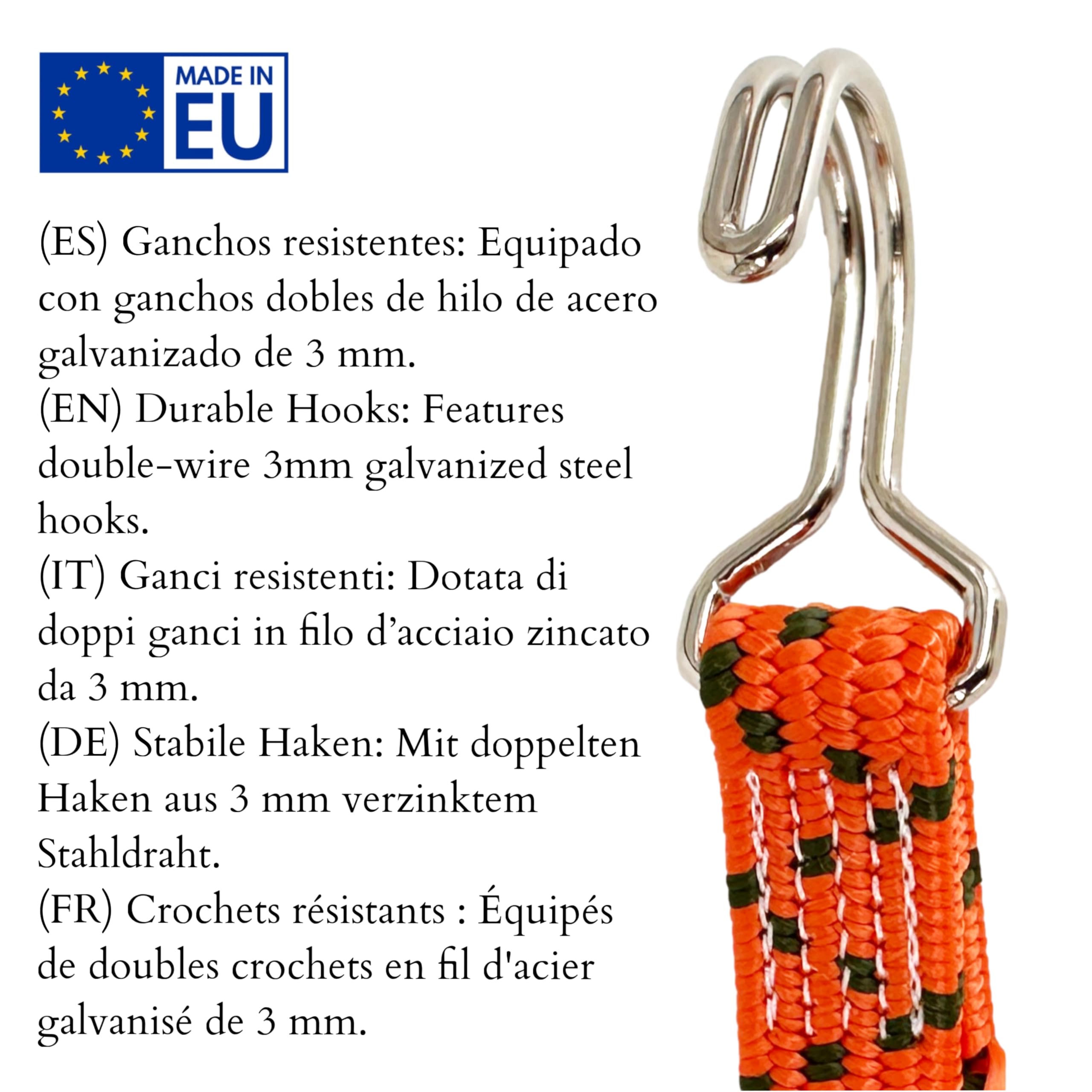Elastic Bungee Cord with Steel Hooks, 100cm, 120% Stretch, Ideal for Travel Moving, Camping, Storage. Orange - Image 3