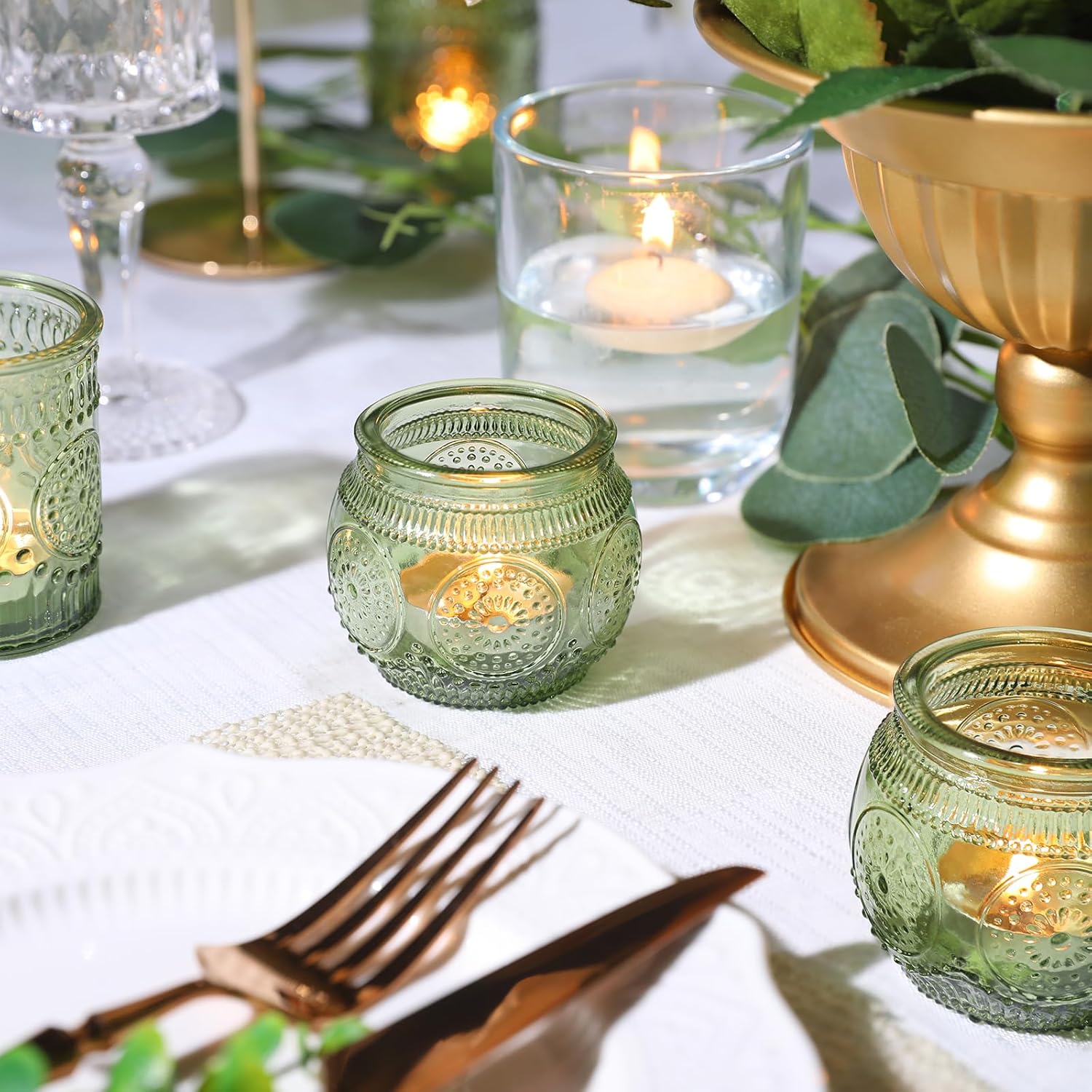 30pcs Assorted Green Votive Candle Holders Bulk, Fall Baby Wedding Shower Decorations,Tealight Candle Holder for Table Centerpieces Decorations, Boho Tea Party Decor, Bridal Shower Gifts for Guests
