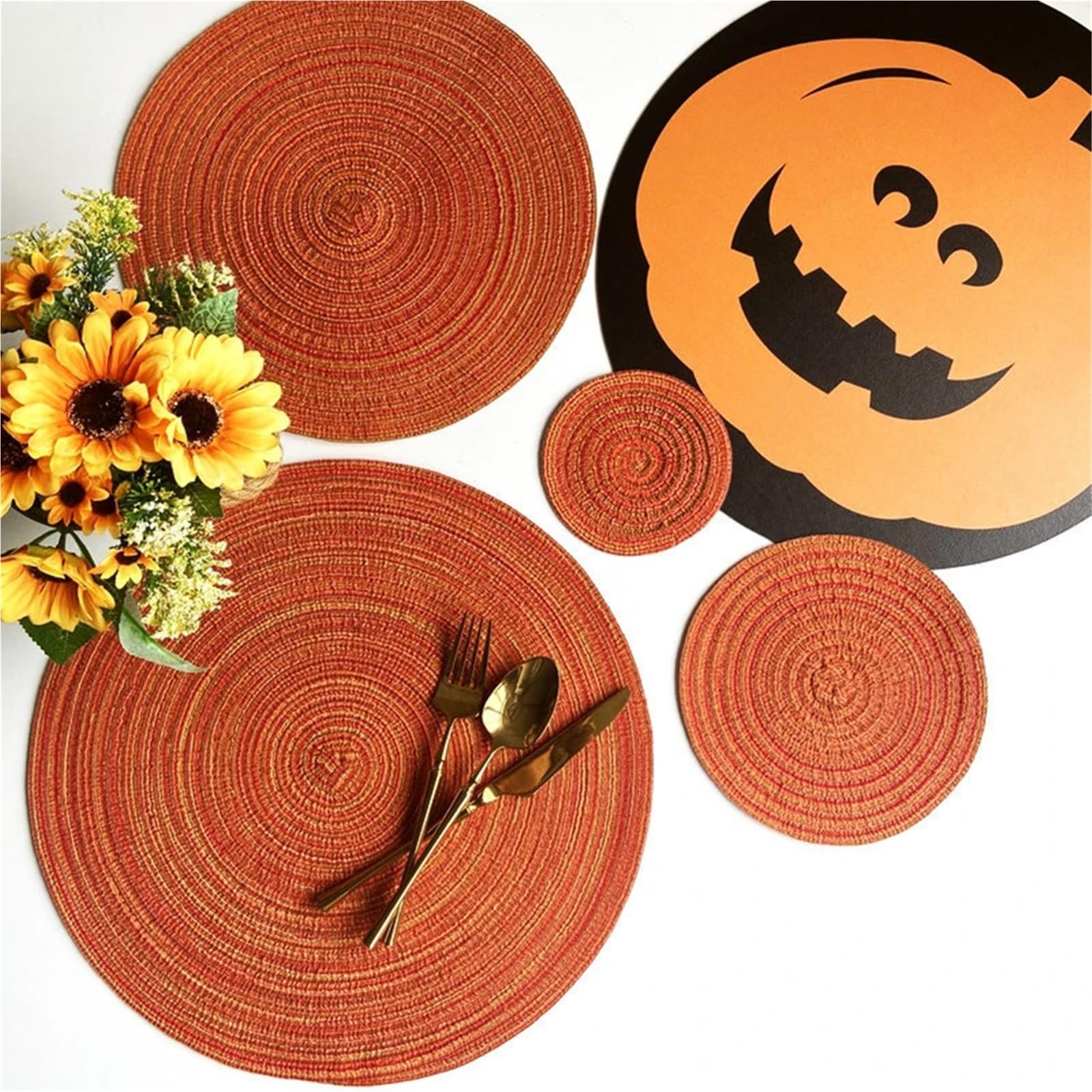 4 manteles Individuales Redondos de ramio Tejidos, Antideslizantes for Mesa Comedor, for vajilla, Posavasos for Tazas y Bebidas Cocina para Mesas De Comedor Y Cocinas(Coffee,4 pcs 30 cm)