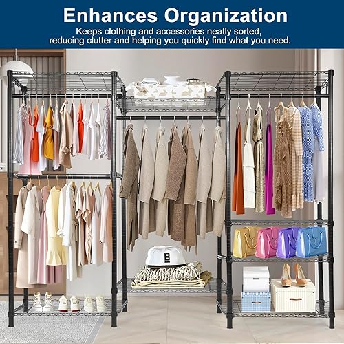 Miniatura 7 de Whitmor Armario portátil, sistema de perchero resistente, organizadores independientes y estante de almacenamiento para colgar ropa, 69 pulgadas de