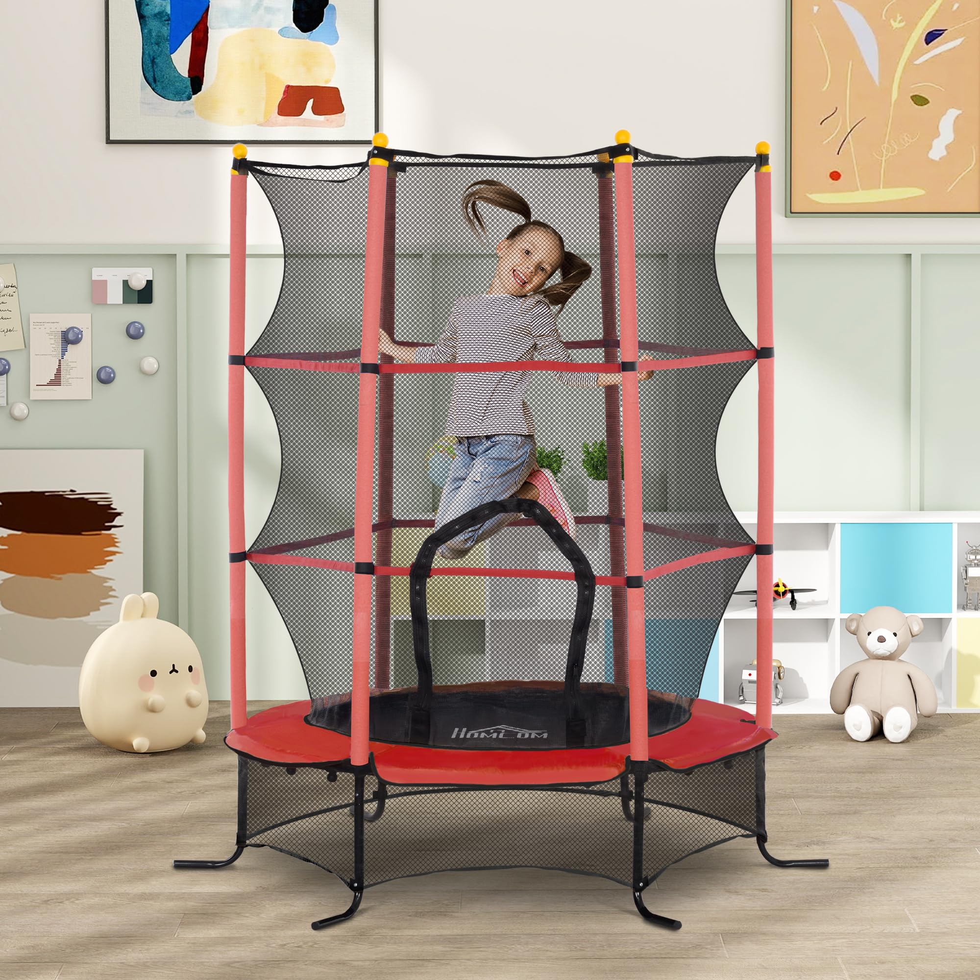HOMCOM Trampoline Enfant Ø 1,63 m Filet de sécurité Porte zipée Couvre-Ressorts 6 poteaux rembourrés Inclus