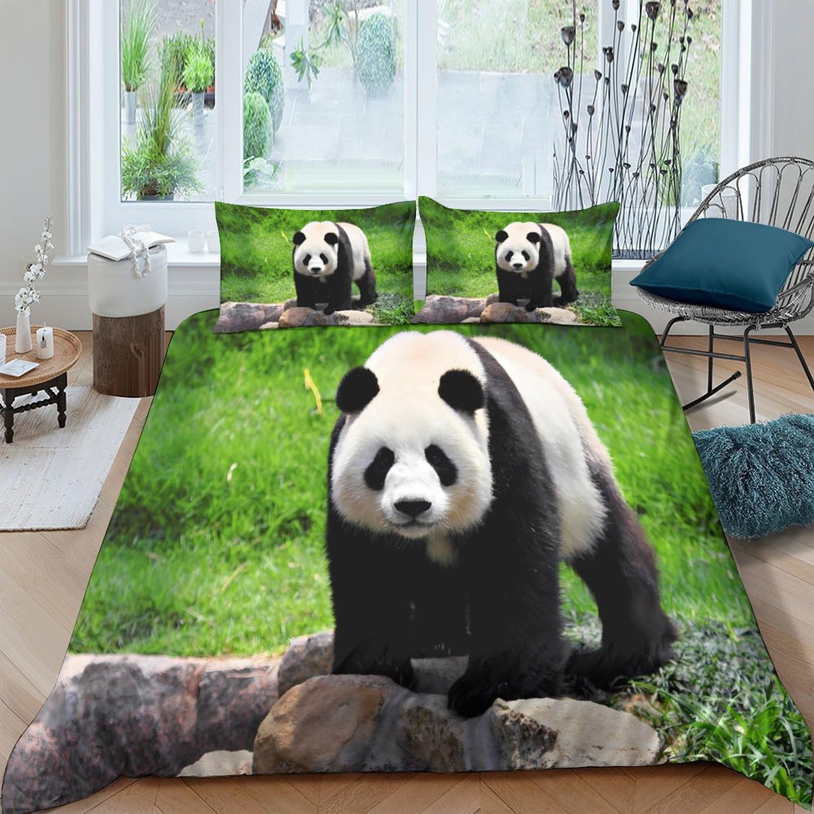 GPLZQXKJNH 3D Printed Panda Forest Duvet Cover Microfiber Soft Breathable Bamboo Bedding Set with 2 Pillowcases for Bedroom Decor Single（135x200cm）