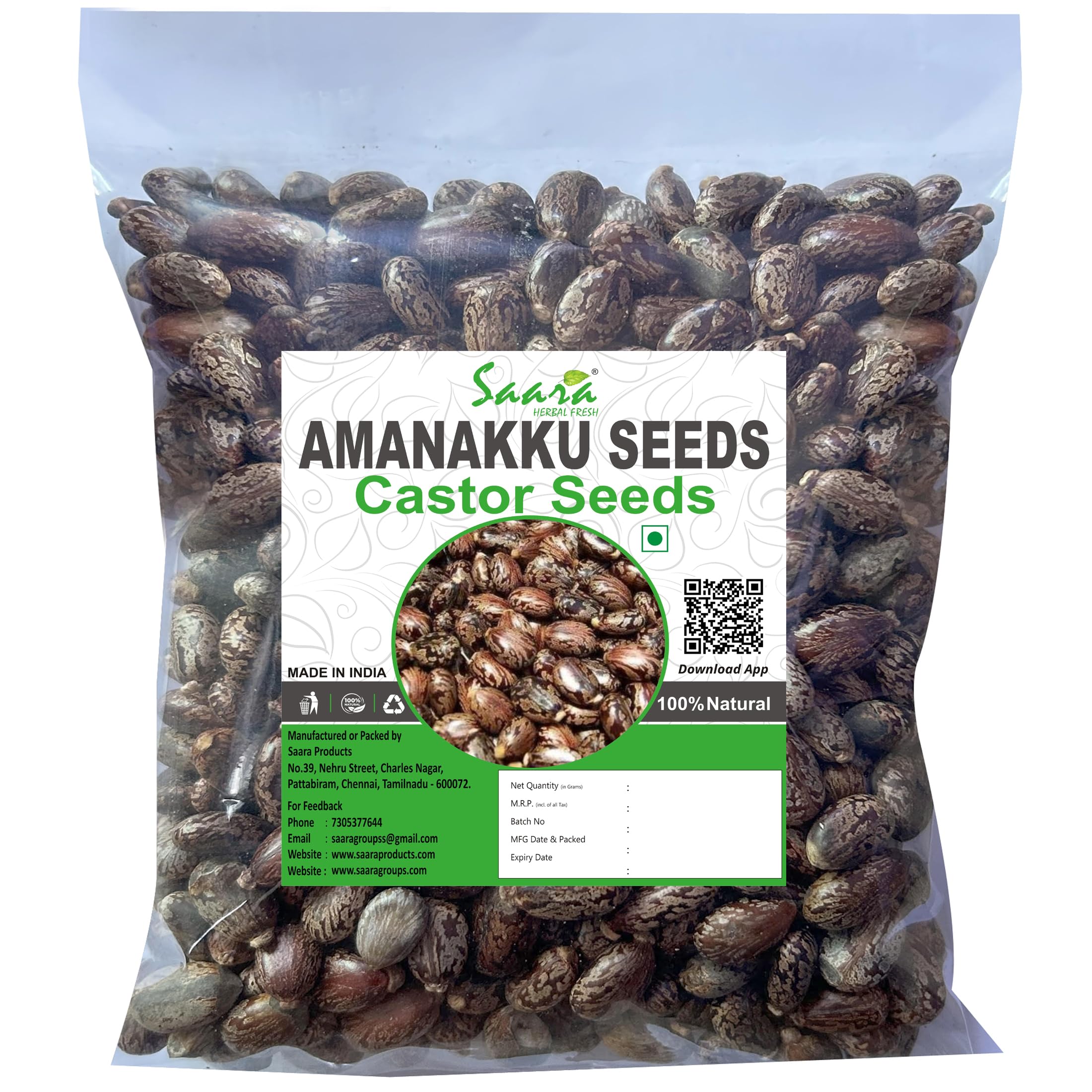 Saara HERBAL FRESH Castor Seeds, 50g, Ricinus Communis Seeds, Arand Seed, Arandi Ke Beej, Amanakku Seeds, Erand Seed, (pack of 1 x 50g)-image-25