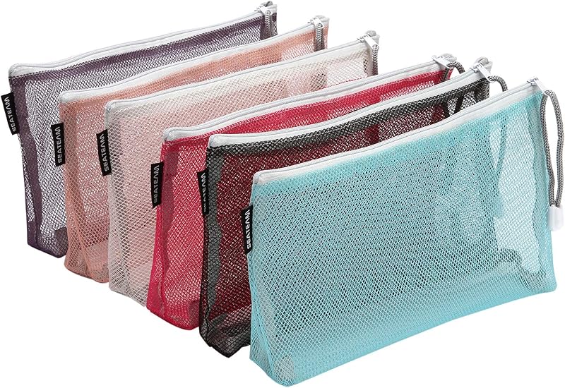 Sea Team Necessaires de maquiagem em tela de nylon colorida com zíper, pacote com 6