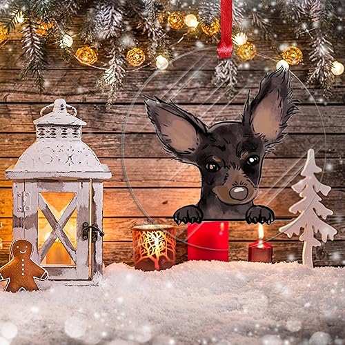 Miniatura 5 de Juguete ruso Terrier Adornos colgantes para árbol de Navidad Perro Memorial Acrílico Adornos de Navidad Recuerdo Acuarela Peeking Perro Mamá Amante