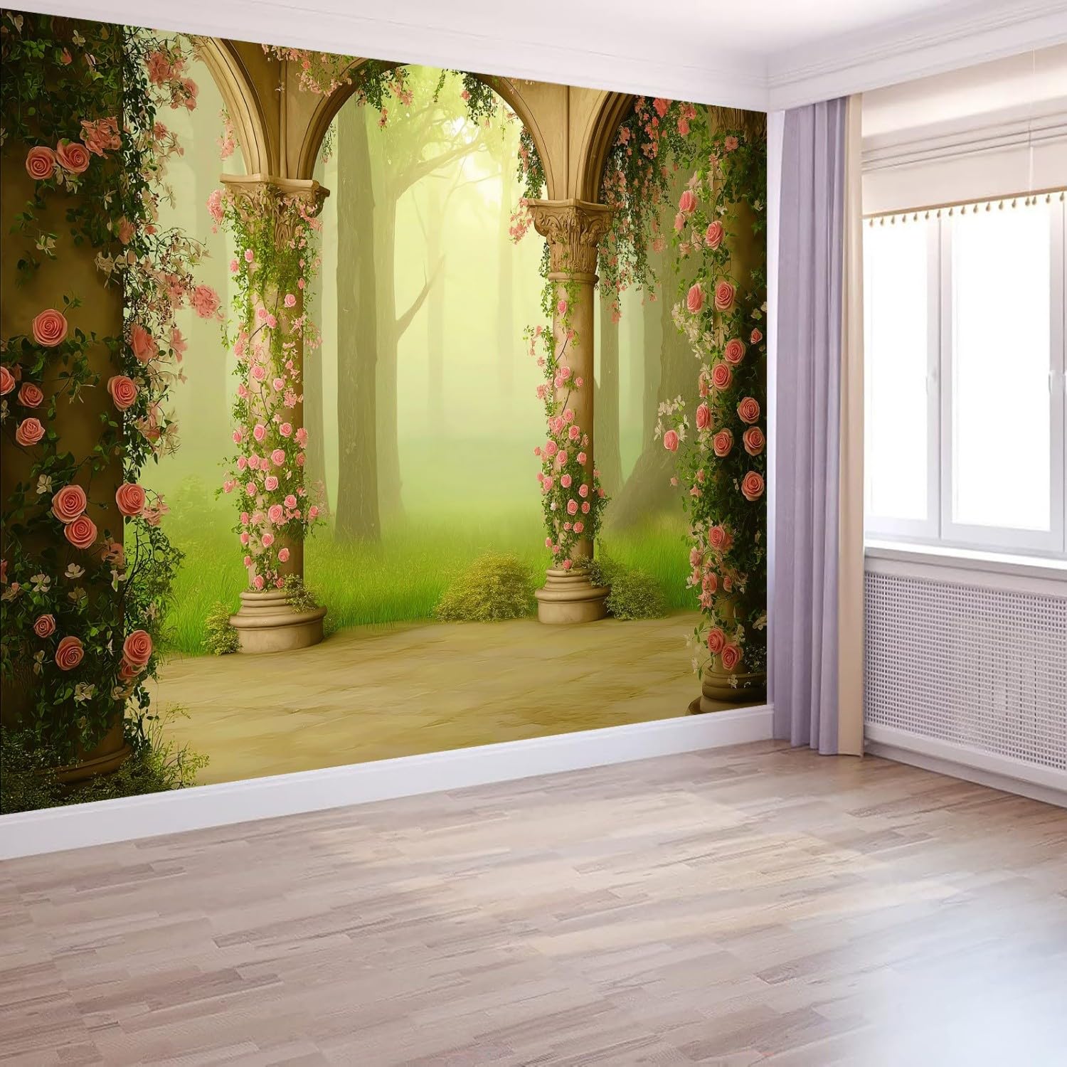 Fototapeta 350 x 256 cm, kwiaty róże filary moda tapeta z włókniny, kolor ścienny salon sypialnia biuro kuchnia pokój dziecięcy