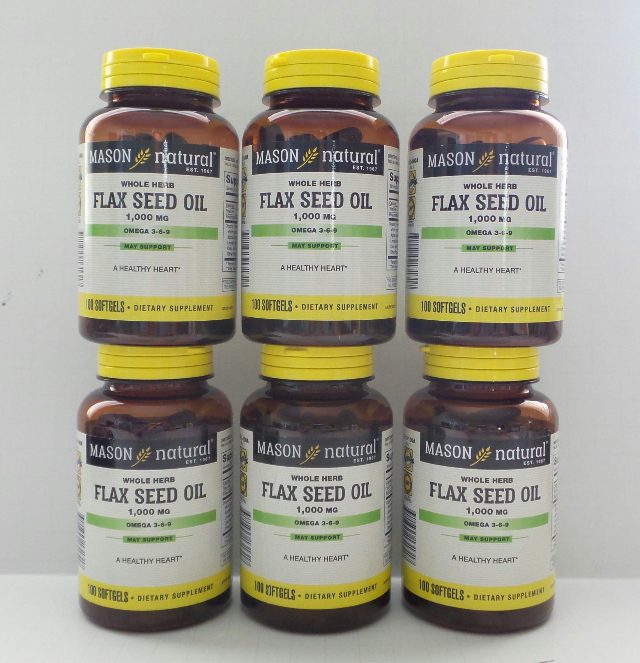 Mason Vitamins Flax Seed Oil 1000Mg (Omega 3-6-9 Linaza) Softgels 100 CT Pack of 6