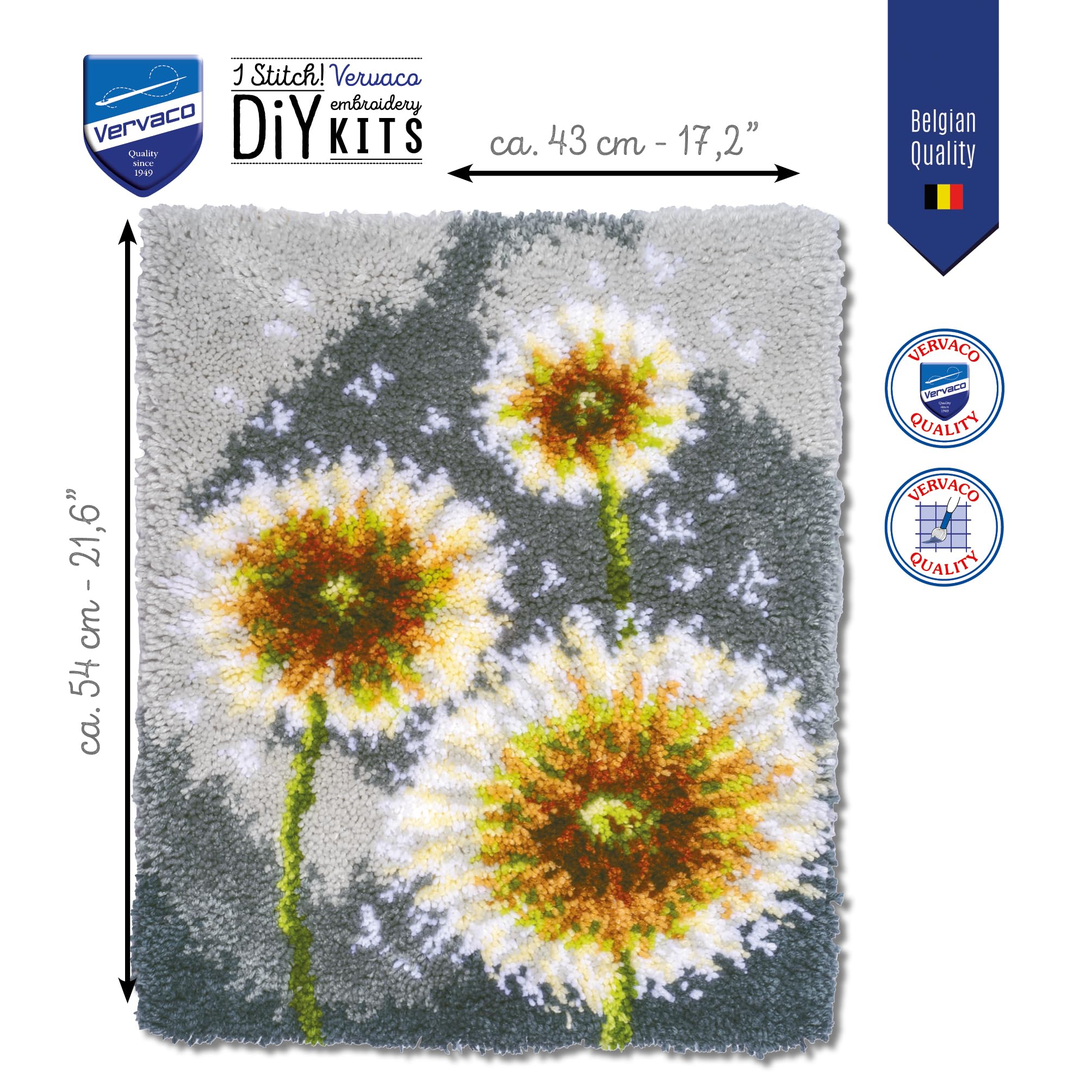 VERVACO Knüpfteppich Set DIY Handarbeit Knüpfset für Anfänger FLUSENBLUME Teppich zum Selber Knüpfen Basteln Erwachsene Kreativ Set ca. 43 x 54 cm Latch Hook Kit Knüpfhaken Haus Dekoration