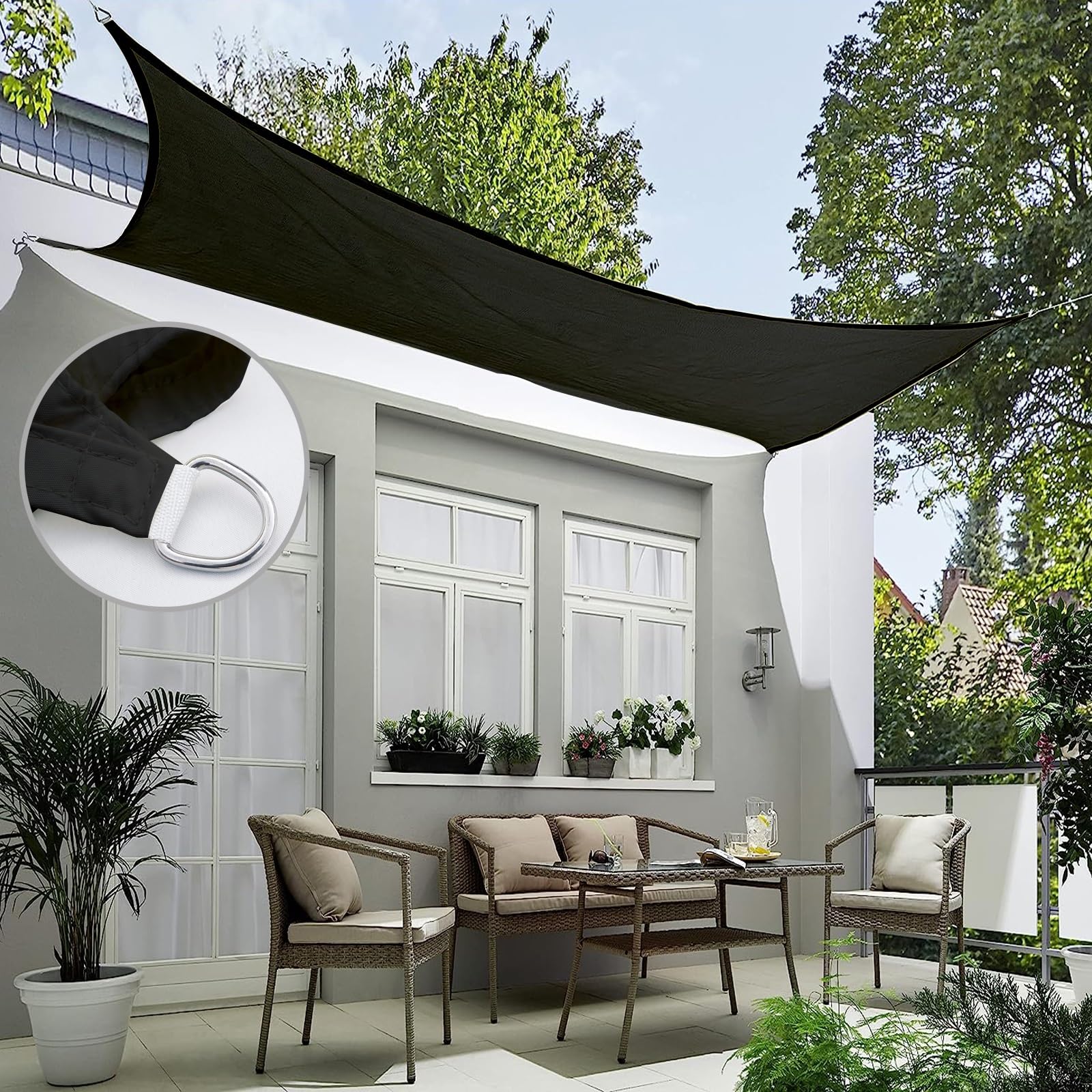 Sonnensegel Sonnenschutz 2 x 3 m Rechteckig Color Creme, Sonnenschutz, Sonnensegel Rechteck 98% UV-Schutz Wasserabweisend PES für Balkon, Camping, quadratisch, Dunkelgrau