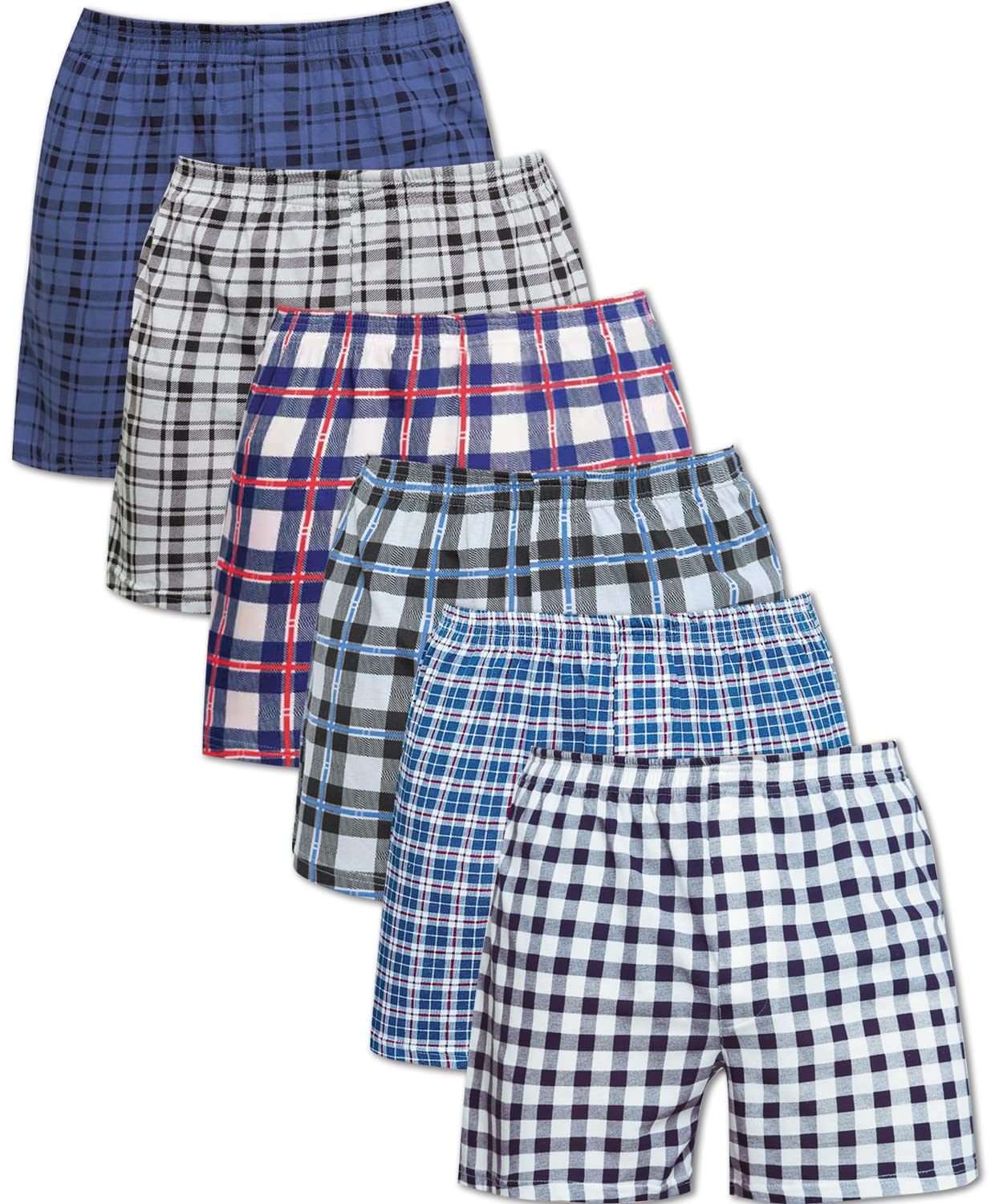 YANZHAO Mens Woven Boxers Underwear Cotton Boxer for Men,Multipack 6-Pack(L,6 P-A-1)