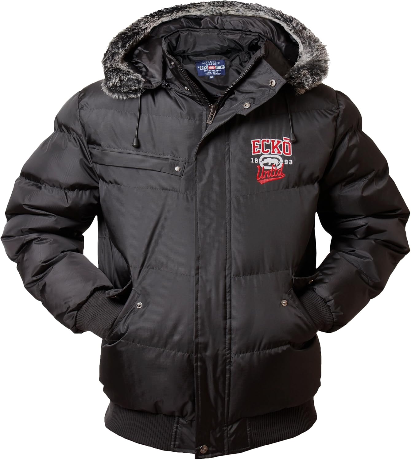 Ecko Men's Unltd Jacket Parka Bomber Padded Warm Fur Trim Removable