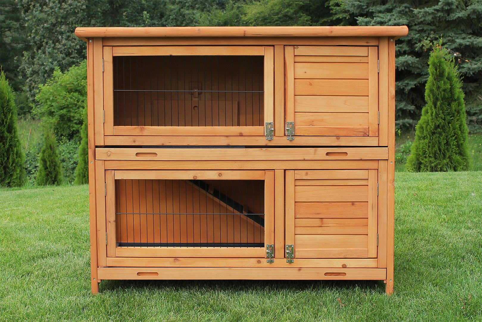 Miweba MyAnimal Hasenstall MH-20 | 120x51x105 cm - Kaninchenstall mit Freilaufgehege - Doppelstockhaus 2 Ebenen - Hasenkäfig - Holz imprägniert - Kaninchenkäfig Winterfest - Indoor & Outdoor (Braun)