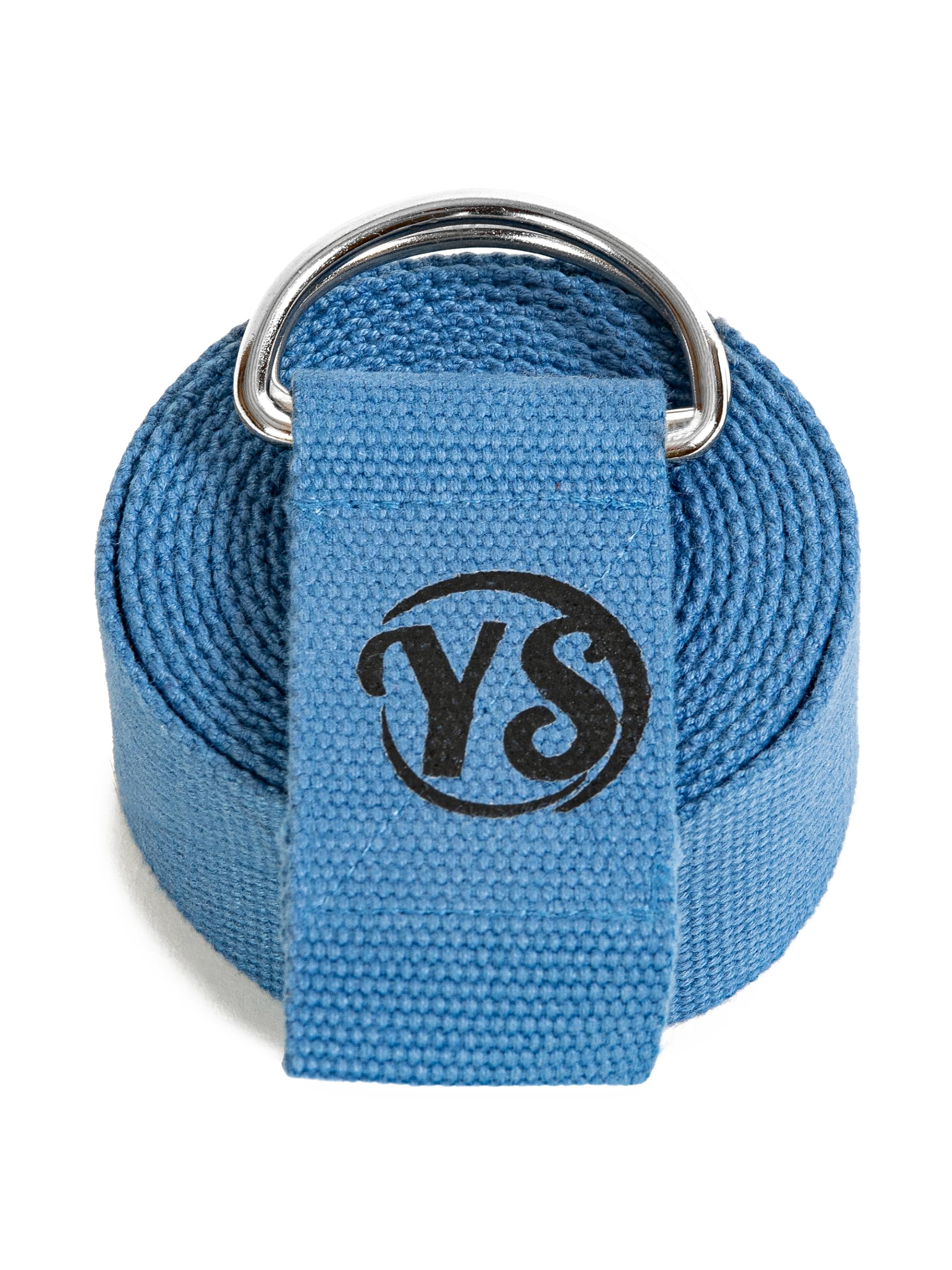 Yoga Studio Yoga Strap for Stretching, 2.5m (8.2ft) Extra Long Durable Organic Cotton Adjustable D-Ring Yoga Belt - Improving Flexibility, Exercise, Pilates, Dance, Workout, Gym (Mineral Blue)